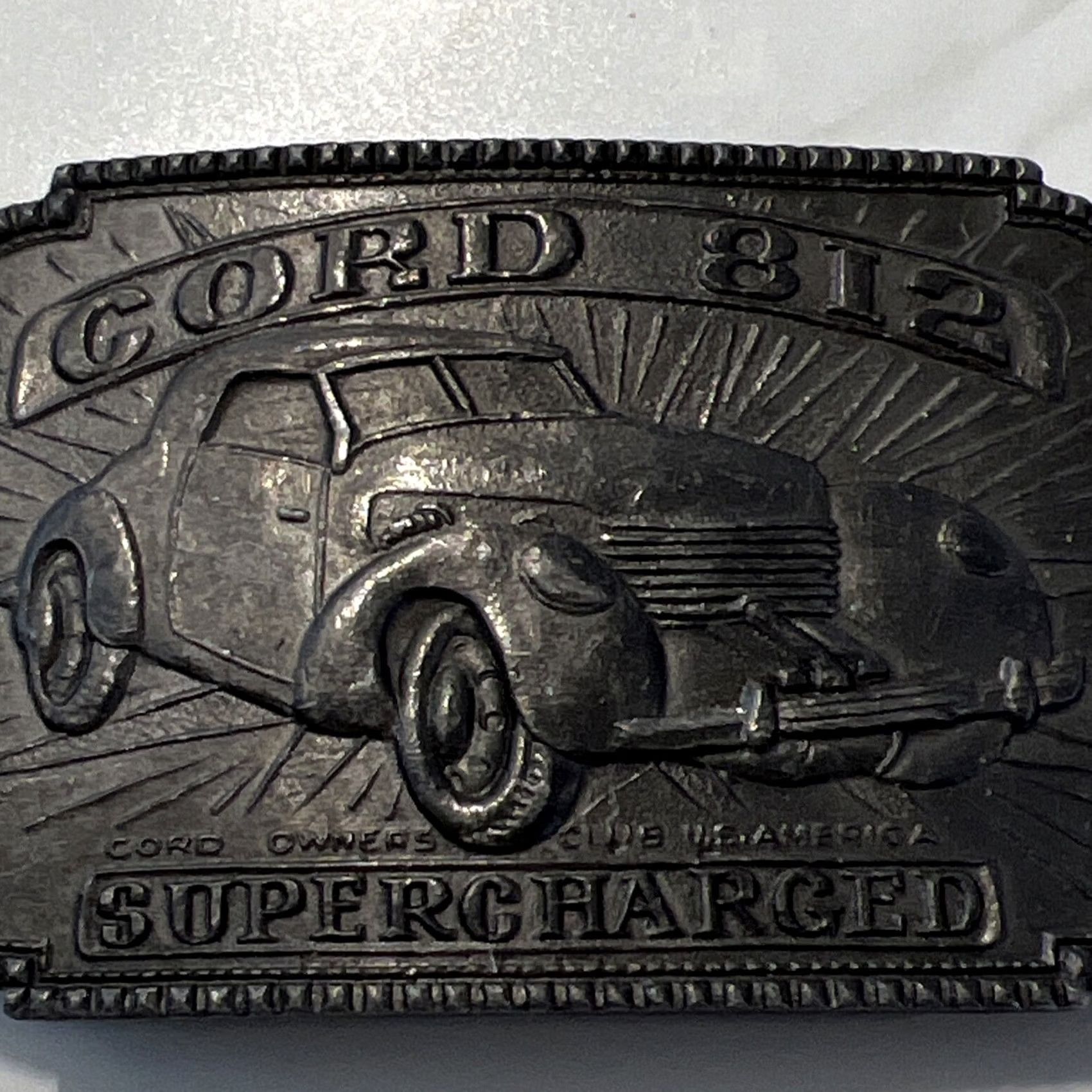 Vintage VINTAGE CORD Owners Club US Belt Buckle Cord 812 Supercharged Metal Silver Men 1980s Cars Size ONE SIZE - 3 Thumbnail
