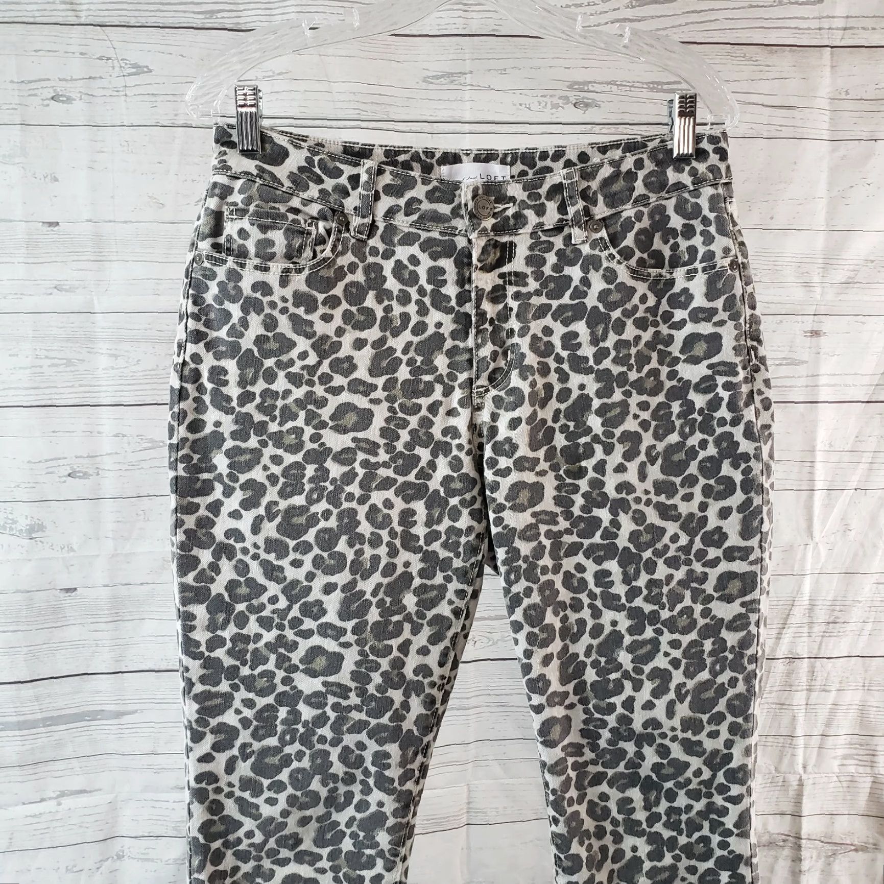 Loft Ann Taylor LOFT Womens Curvy Skinny Jeans Sz 6 Gray Animal Print Mid Rise Denim Cotton Blend Inseam 28 Womens Size 28" / US 6 / IT 42 - 2 Thumbnail