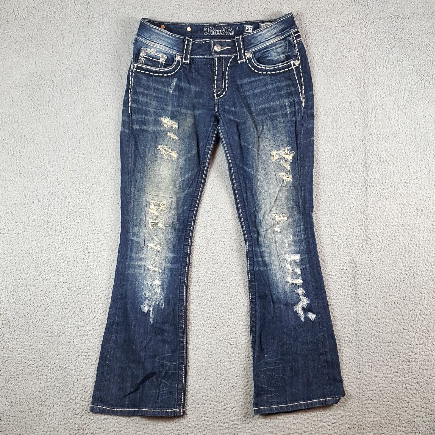 Miss Me VINTAGE Miss Me Denim Jeans Bootcut 27 30"x28" Blue Regular WOMEN 5-Pocket Distressed Y2K Retro 90s Bohemian Rock Size 27" / US 4 / IT 40 - 2 Thumbnail
