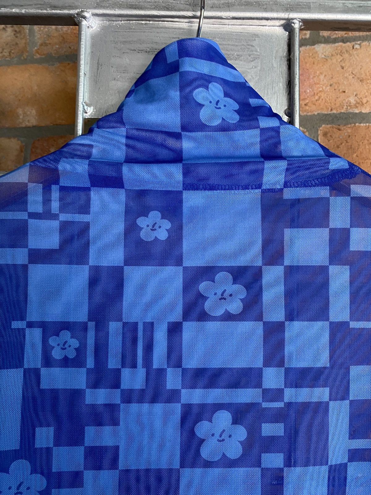 Japanese Brand Blue Sheer Checkered Floral Turtleneck Top Size S / US 4 / IT 40 - 5 Thumbnail
