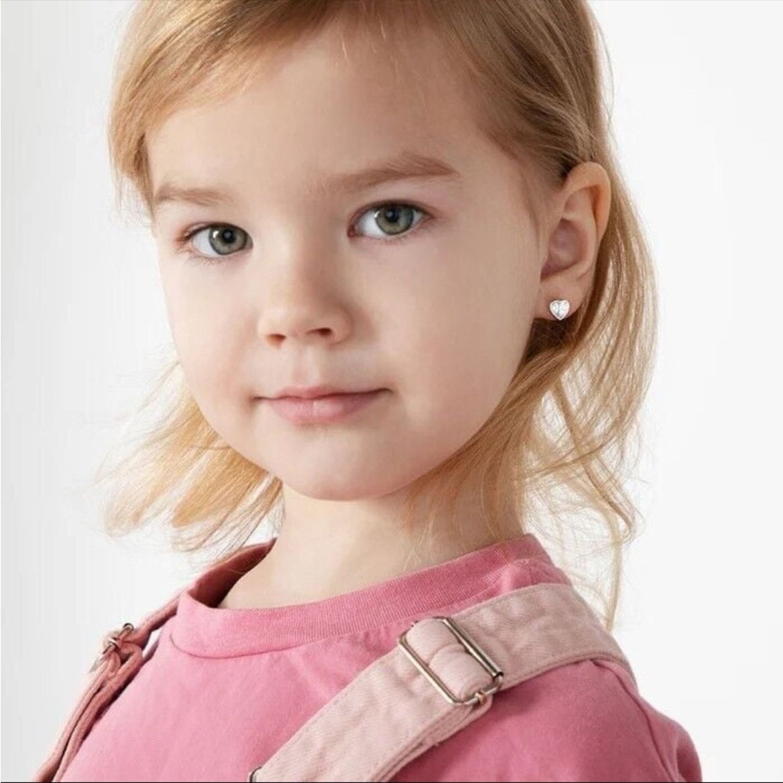 Other Bezel CZ Heart Baby / Toddler Earrings Screw Back - Silver Size ONE SIZE - 2 Thumbnail