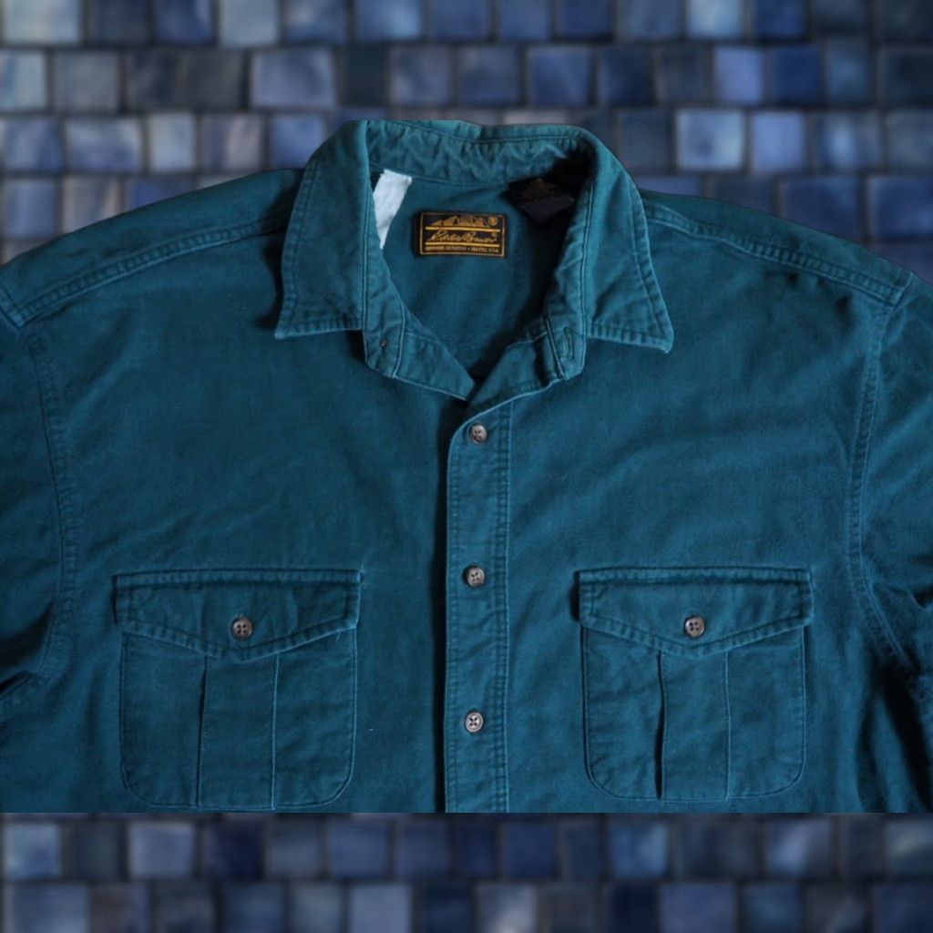 Eddie Bauer VTG Eddie Bauer Shirt Mens L Green Chamois Cloth Pocket Outdoor Button-Front 1990s Grunge Size US L / EU 52-54 / 3 - 1 Thumbnail