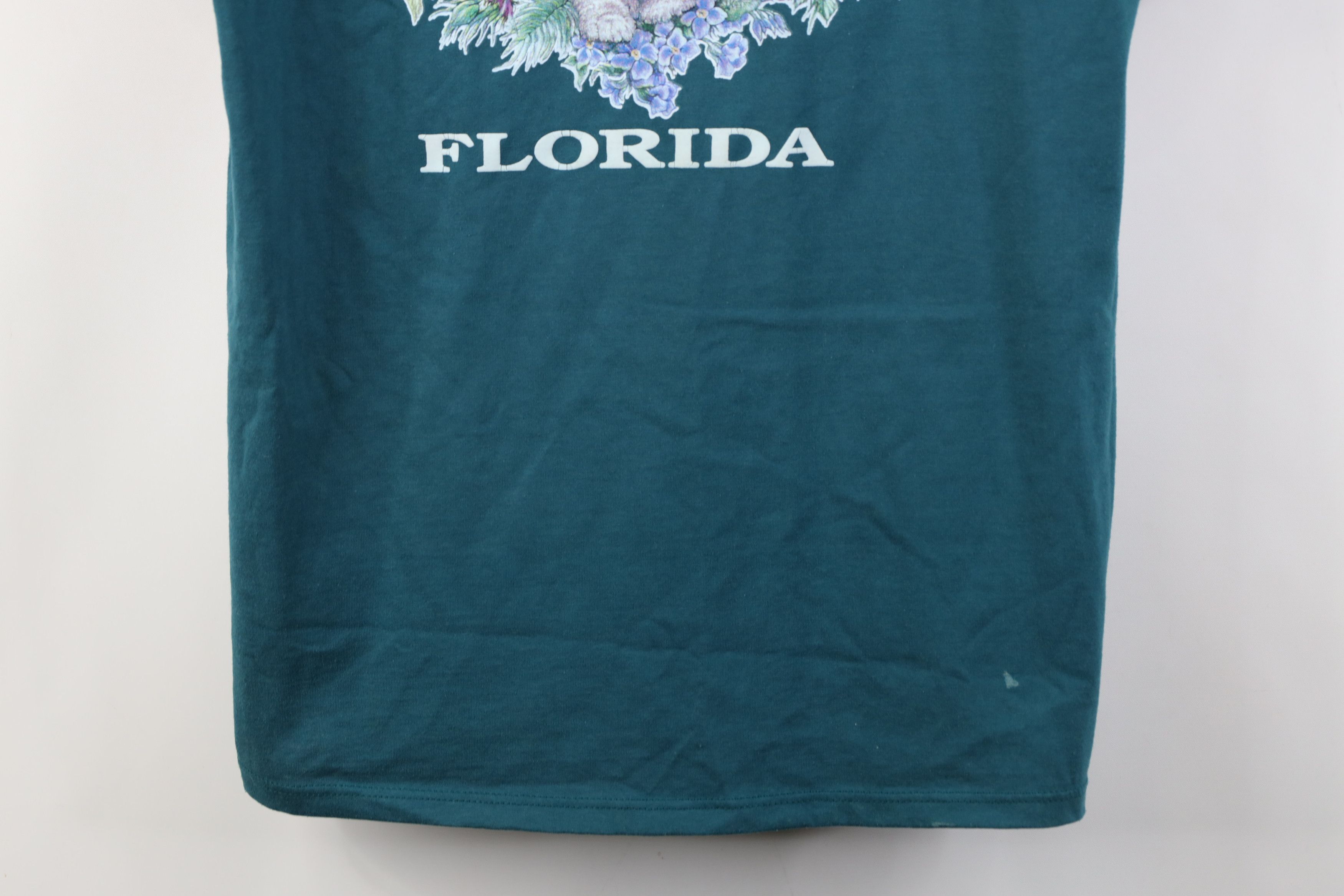 Vintage Vintage 90s Streetwear Cat Kitten Flower T-Shirt Teal USA Size L / US 10 / IT 46 - 3 Thumbnail