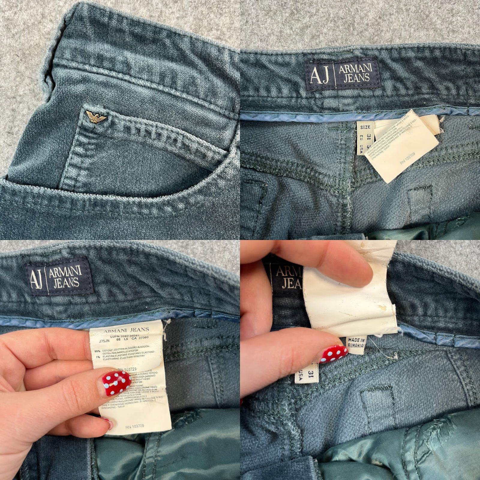Vintage Armani Jeans Jeans Moleskin Velour Straight 31 30 UK 10 Blue Vintage GA Womens Regular Stretch Pants Size 32" / US 10 / IT 46 - 8 Thumbnail