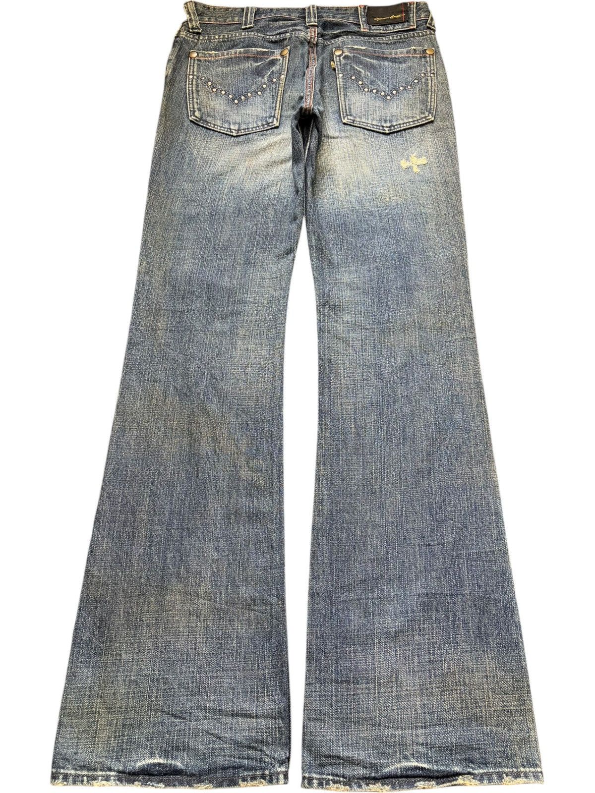 If Six Was Nine Vintage Japanese Brand Mud Wash Distress Flare Jeans Size 32" / US 10 / IT 46 - 2 Thumbnail