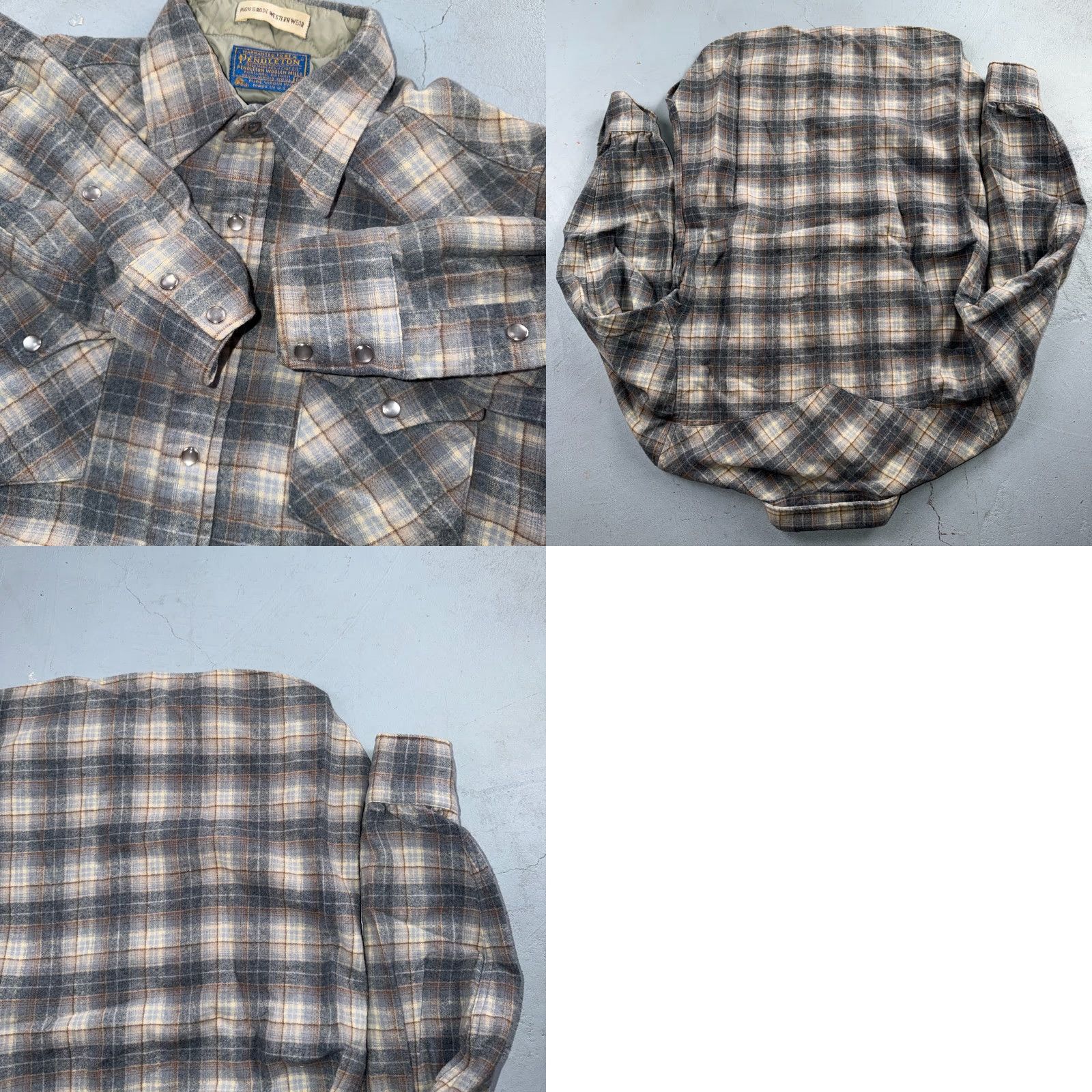 Pendleton VINTAGE Pendleton Shirt Gray 100% Virgin Wool Western Plaid Pearl Snap Button-Up M Men Broadway? Size US M / EU 48-50 / 2 - 8 Thumbnail