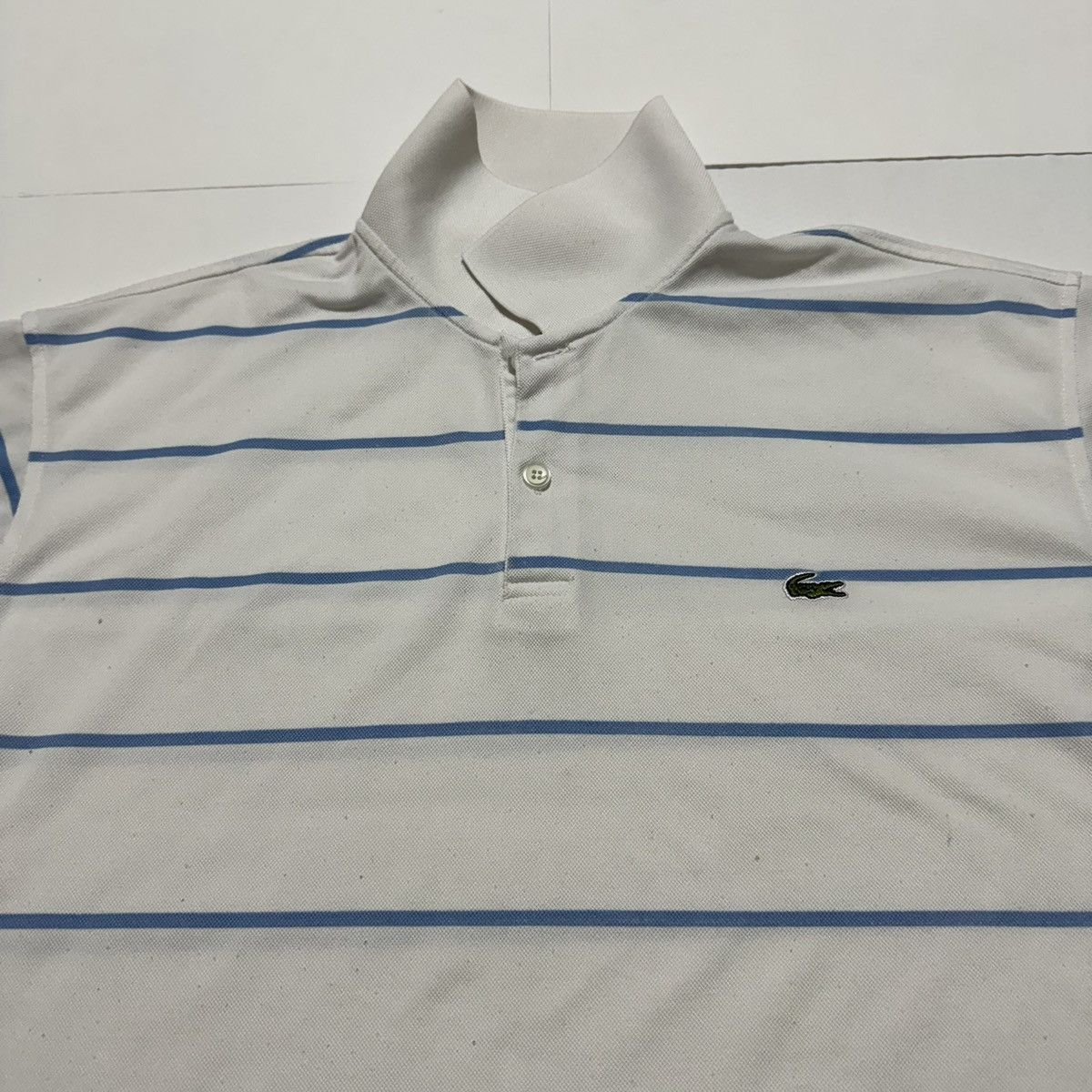 Lacoste × Vintage Lacoste Vintage White Blue Striped Polo Rugby Golf Shirt Size US L / EU 52-54 / 3 - 4 Thumbnail