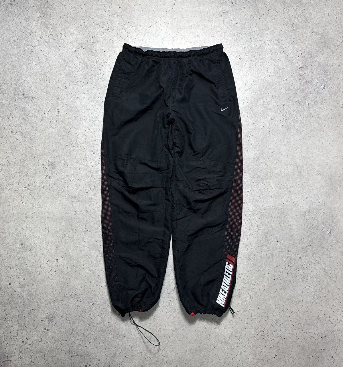 Nike Athletic Baggy Nylon Track Pants Swoosh Dirll Size L