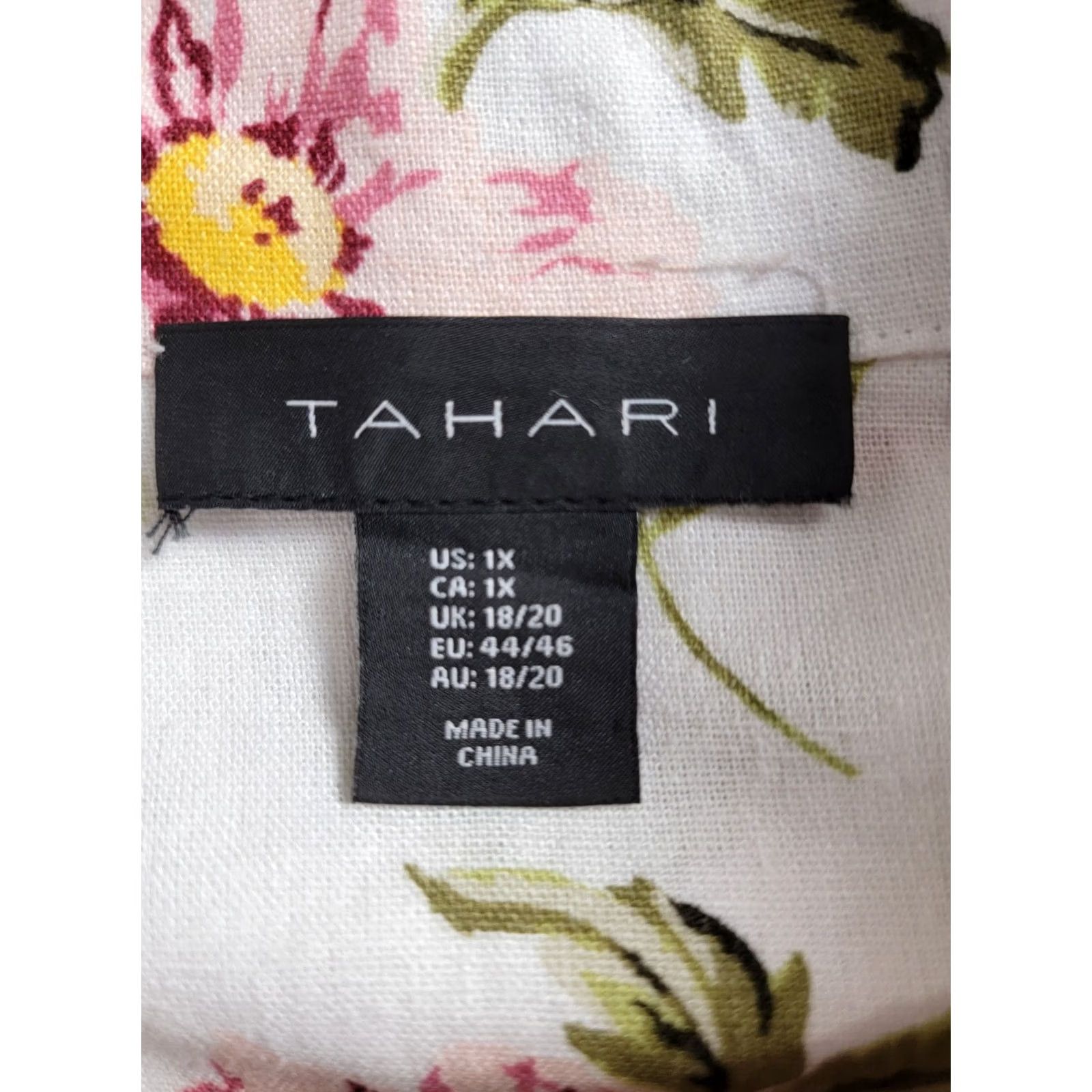 Vintage Tahari Women Button Up Shirt Jacket 1X White Floral Linen Blend Pockets Button Up Long Sleeve Casual Shirt Jacket Womens Size XL / US 12-14 / IT 48-50 - 3 Thumbnail