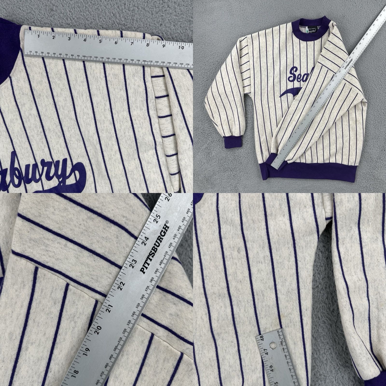 Vintage VINTAGE Image Wear 90s XL Seabury Saints Gray Ringer Sweatshirt Purple Pinstripe Mens Sweatshirt Size US XL / EU 56 / 4 - 9 Thumbnail