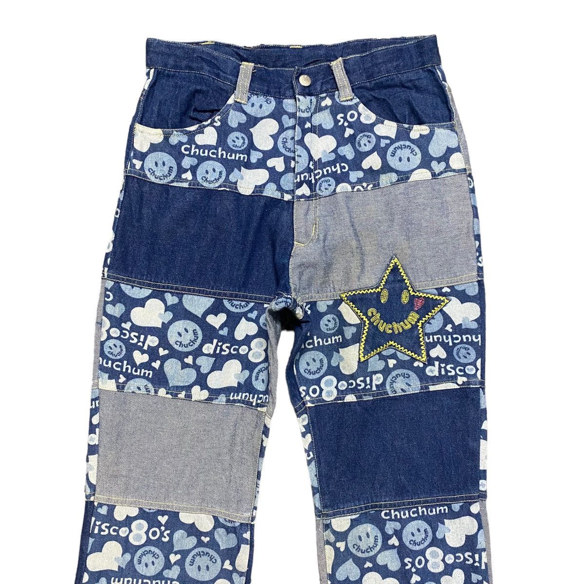Hysteric Glamour Chuchum Smiley Hippie Denim Patchwork Flare Pants Size 26" / US 2 / IT 38 - 3 Thumbnail