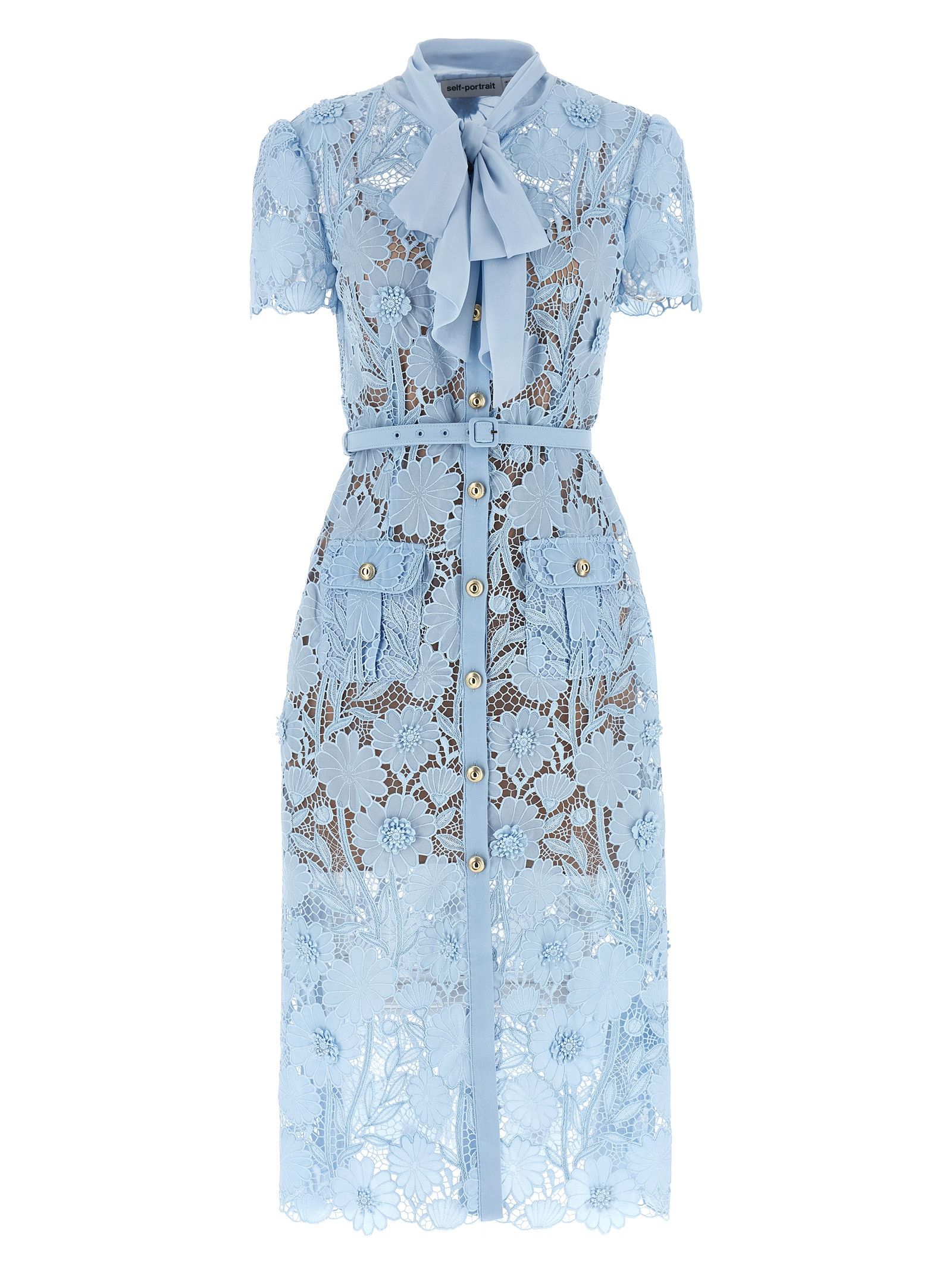 Self-Portrait 'Blue Lace Tie Neck Midi' dress Size XS / US 0-2 / IT 36-38 - 1 Thumbnail