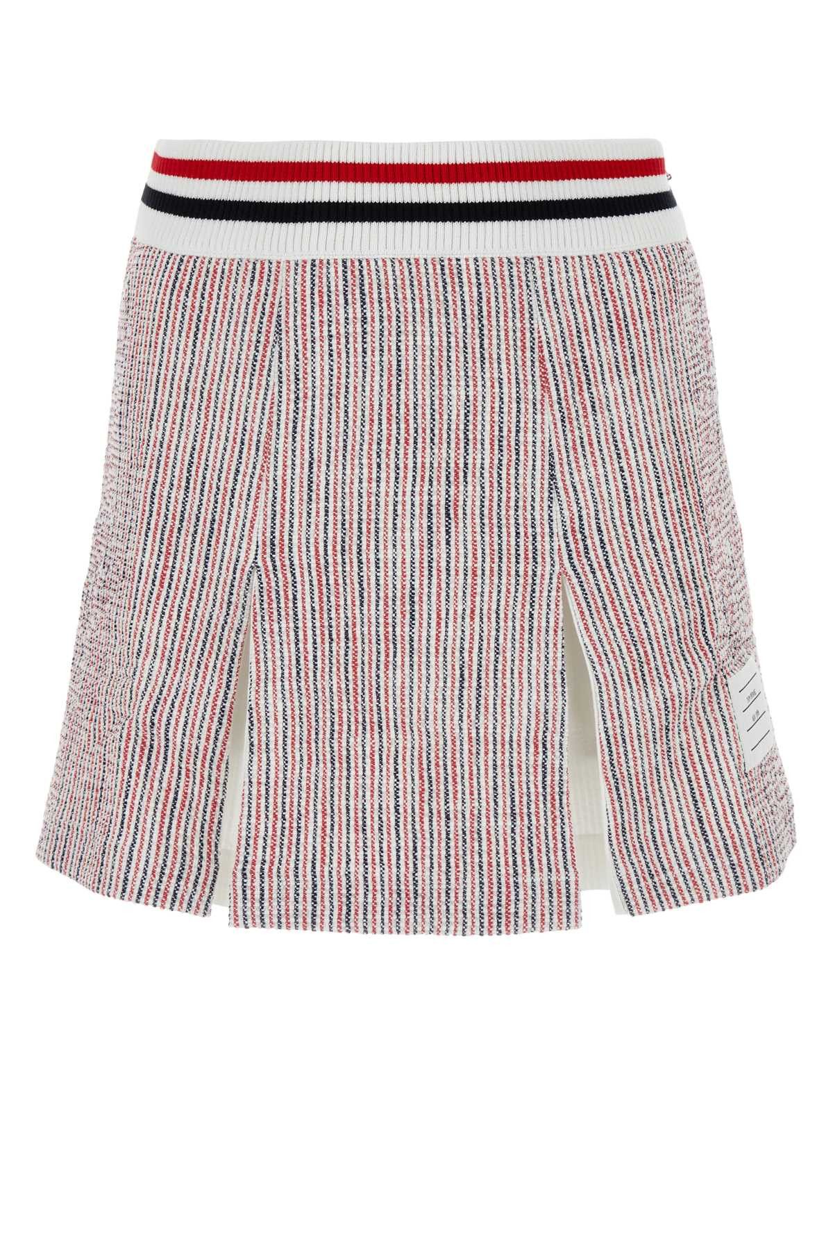 image of Thom Browne Embroidered Stretch Tweed Mini Skirt in Stripped, Women's (Size 27)