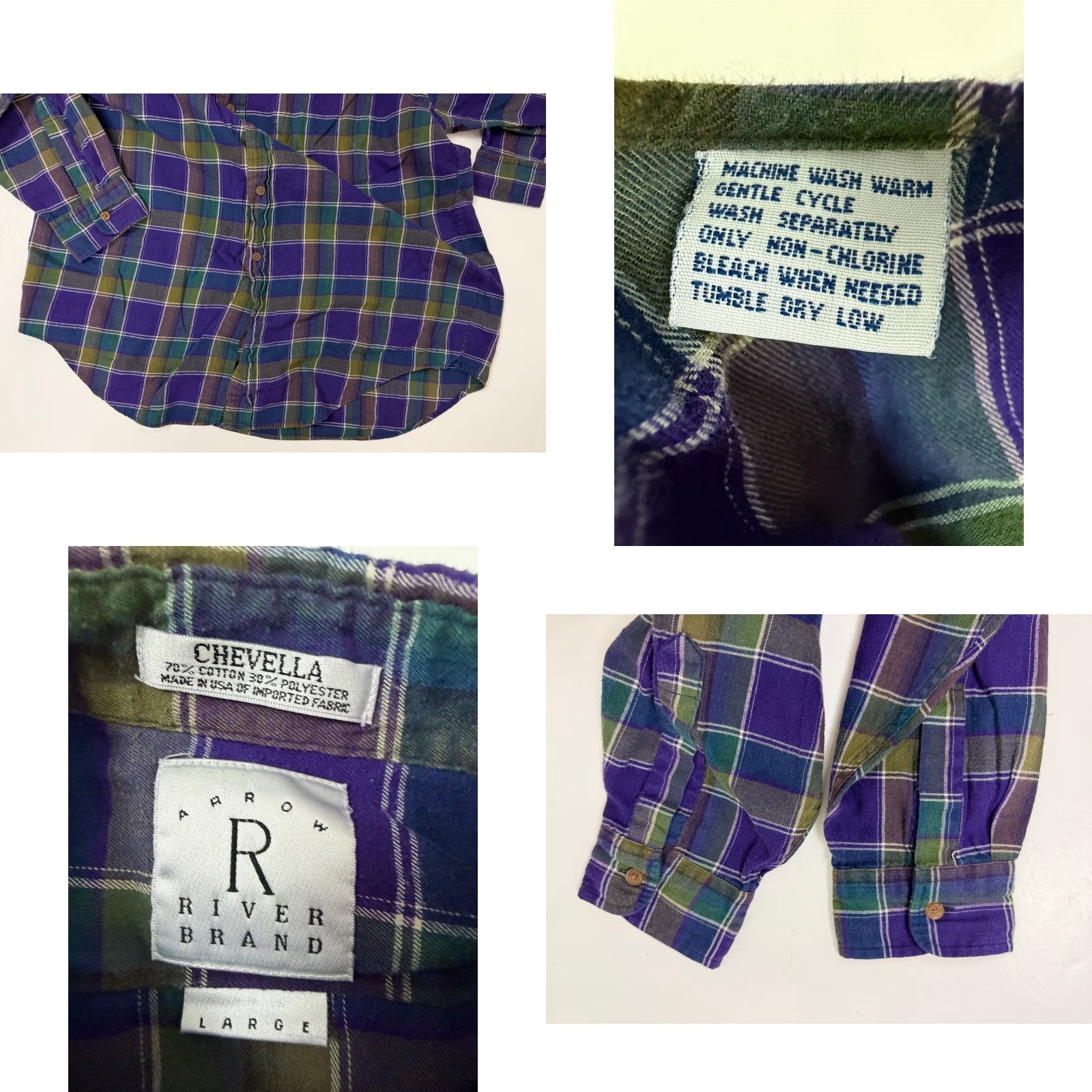 Arrow VINTAGE Arrow Shirt Men L Purple 90s Plaid Outdoors Travel USA Made Chevella Button-Up Long Sleeve Collar-Down Pockets Cotton Polyester Size US L / EU 52-54 / 3 - 9 Thumbnail