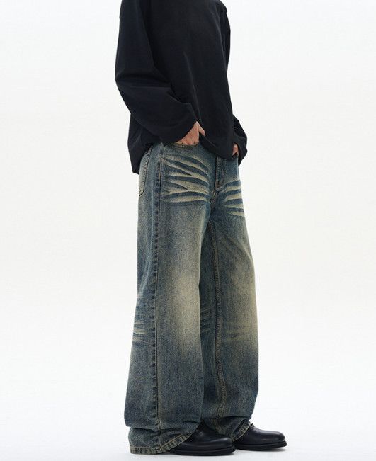 Japanese Brand American street retro whiskered loose straight leg jeans Size US 32 / EU 48 - 4 Thumbnail