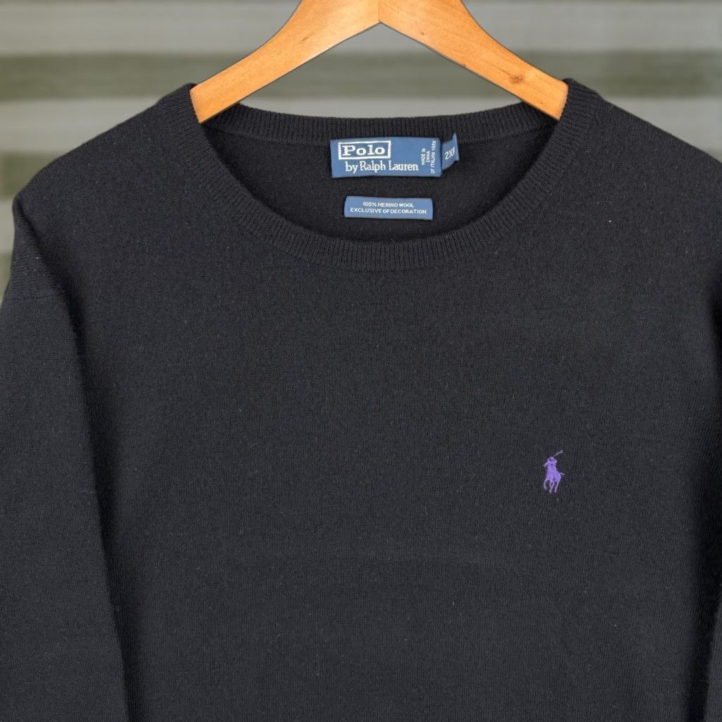 Polo Ralph Lauren Polo Ralph Lauren Sweater Mens Big 2XB Black Merino Wool Pullover Crew Neck Pony Size US XXL / EU 58 / 5 - 1 Thumbnail
