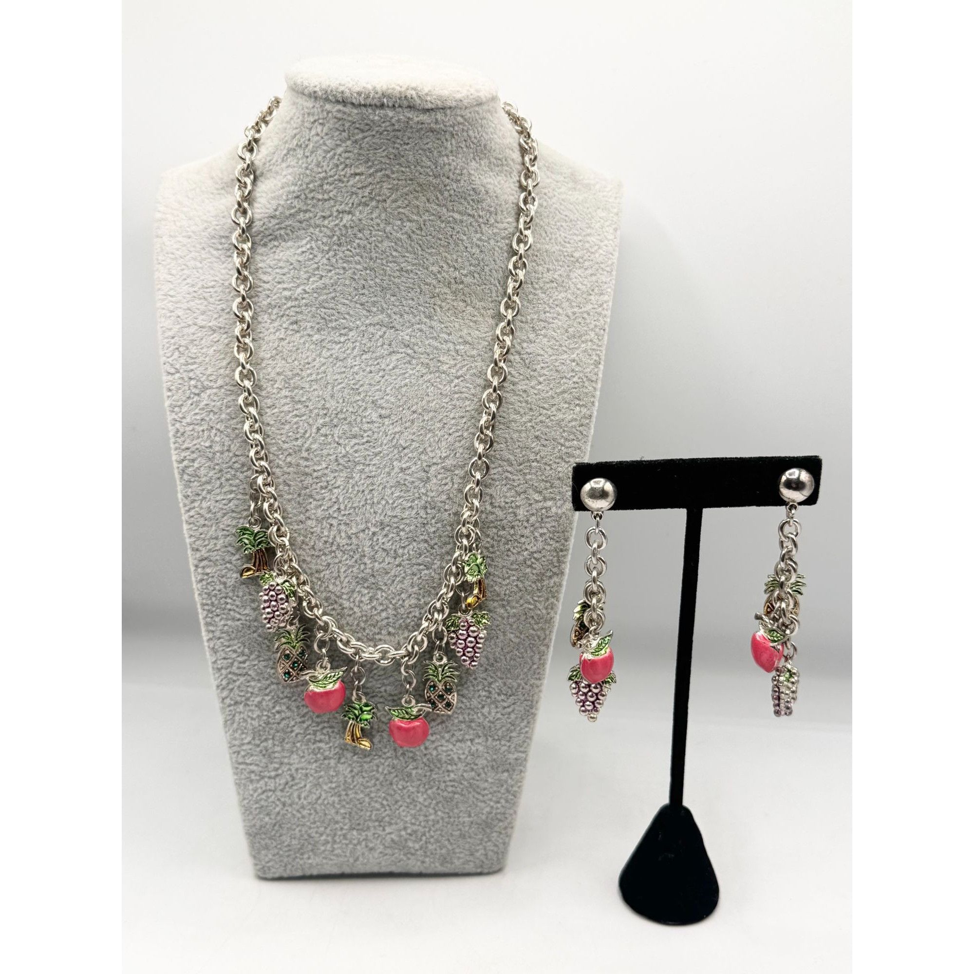 Vintage Vintage fruit pineapple palm tree charm necklace & earring s Size ONE SIZE - 5 Thumbnail