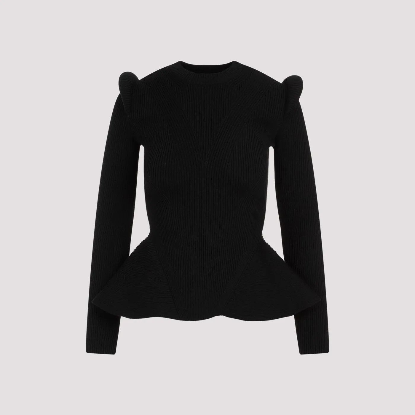 Alexander McQueen o1s22i1n1024 Ribbed Peplum Sweater in Black Size S / US 4 / IT 40 - 1 Thumbnail