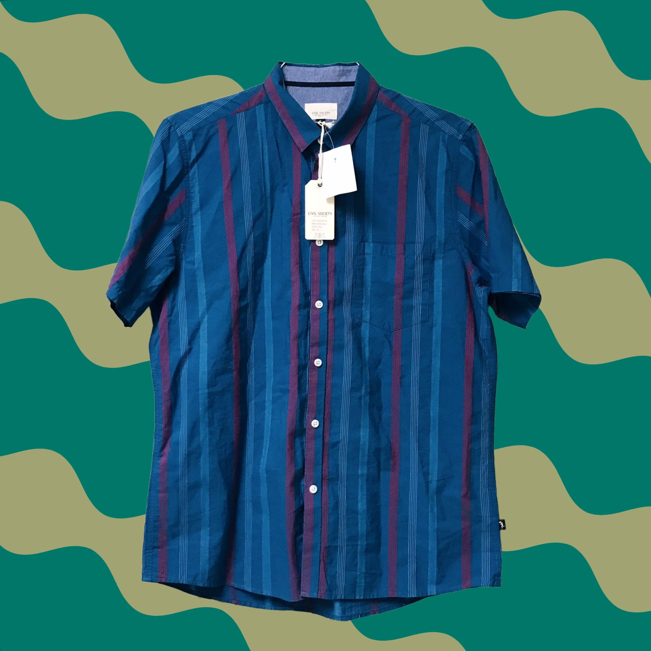 Altea Civil Society Shirt Men Teal Blue Vertical Striped Short Sleeve Button-Up XL Size US XL / EU 56 / 4 - 1 Thumbnail