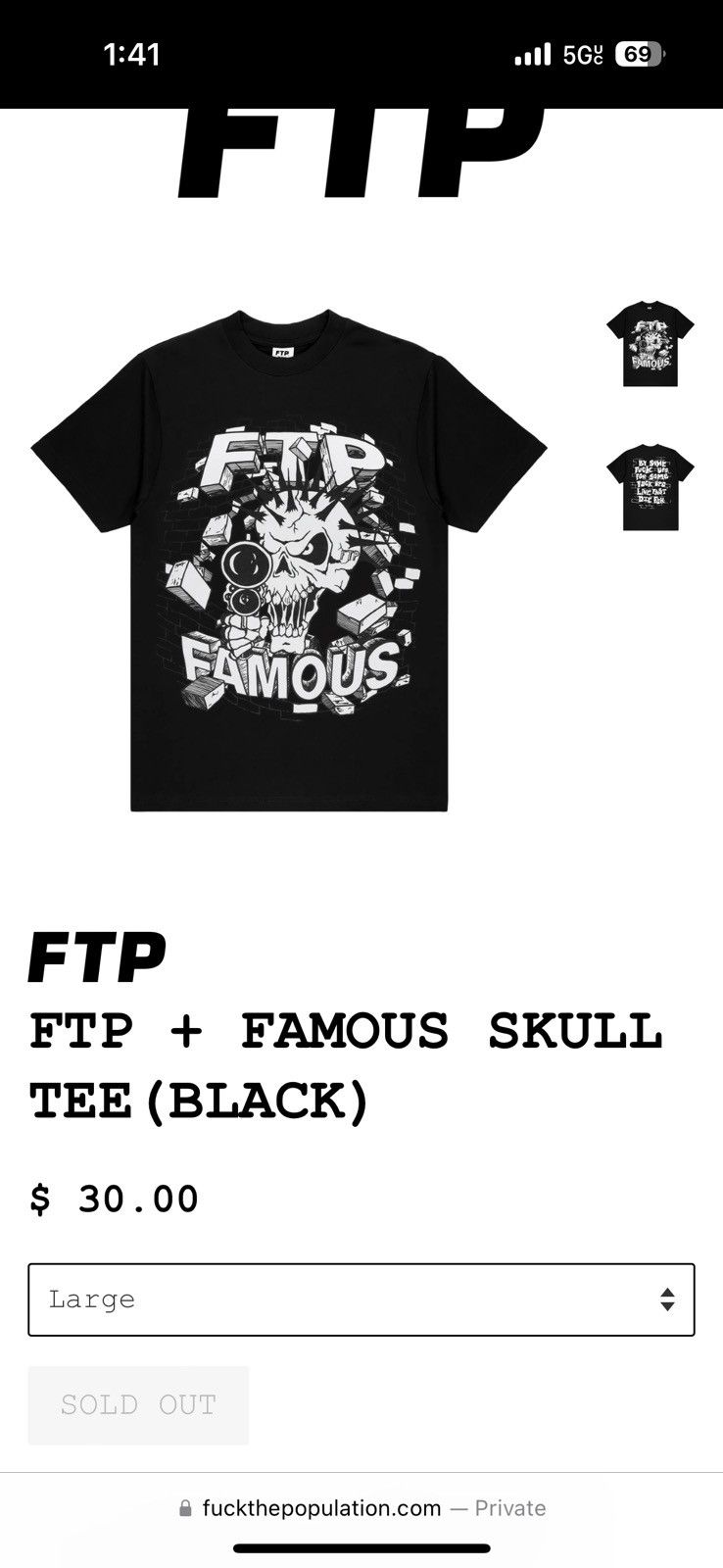 Fuck The Population FTP + FAMOUS SKULL TEE(BLACK) Size US XL / EU 56 / 4 - 1 Thumbnail