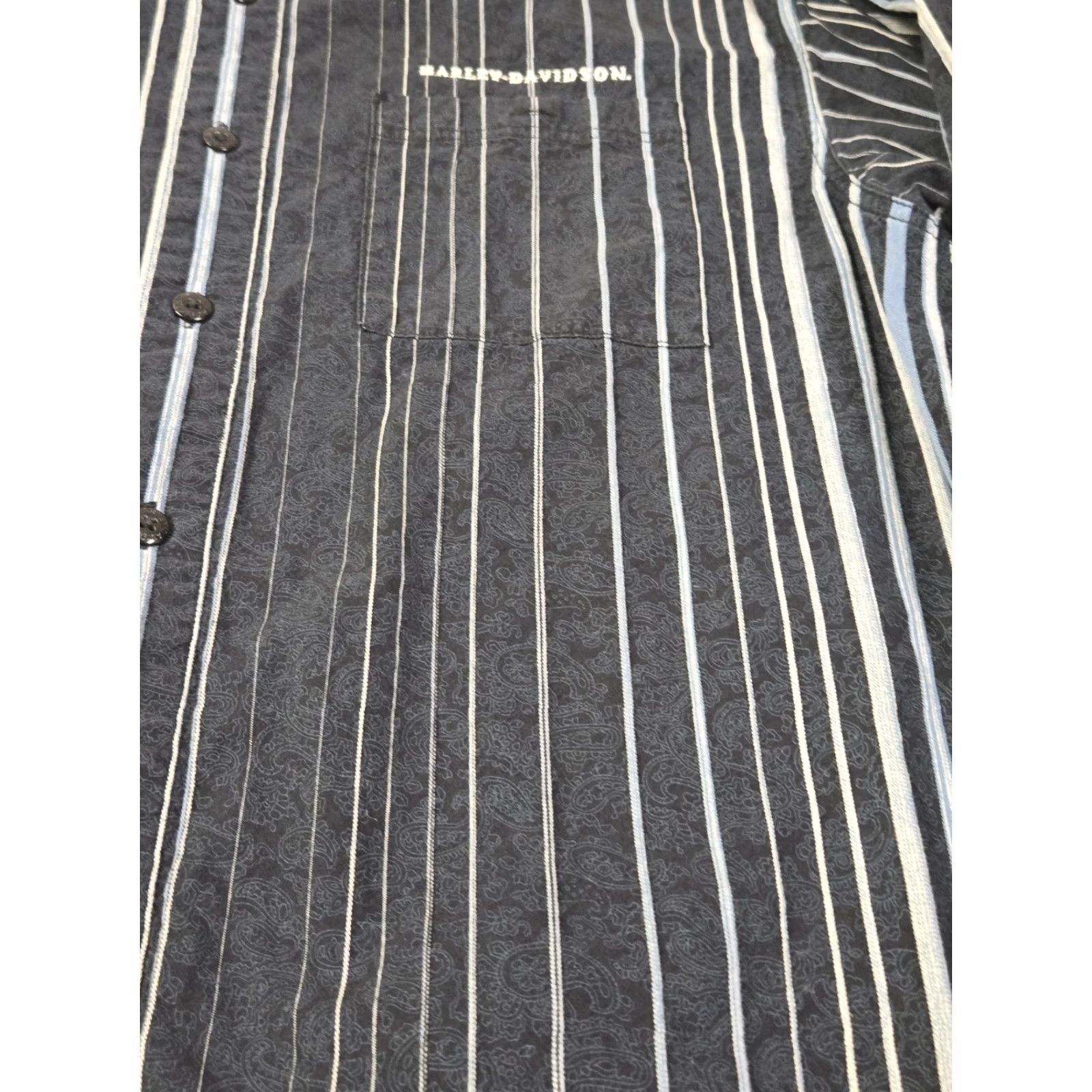 Harley Davidson Harley-Davidson Shirt Mens XL Tall Black White Stripe Paisley Button Down Casual Size US XL / EU 56 / 4 - 2 Thumbnail