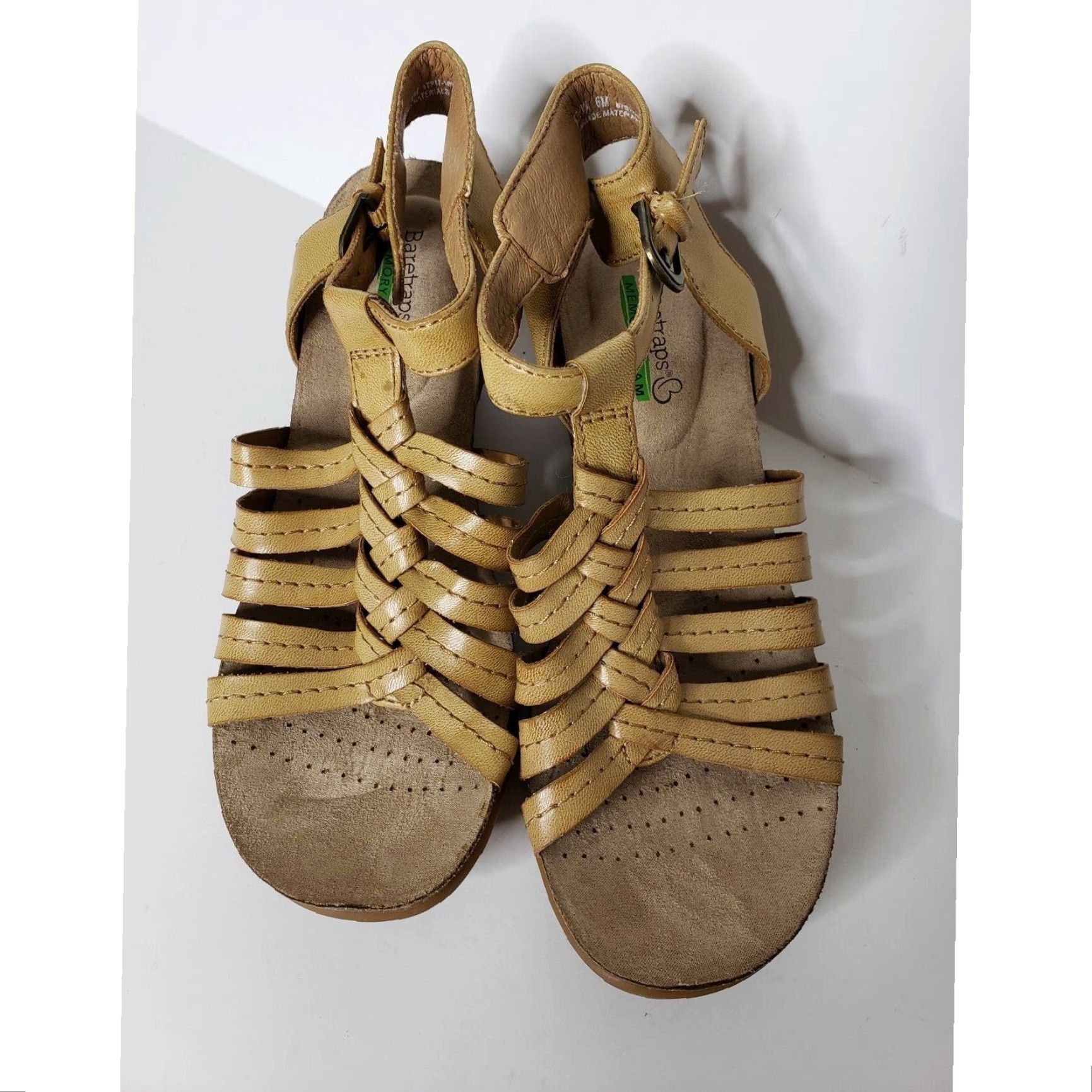 Vintage Baretraps Womens Sandals 6M Tan Wedge Strappy Open Toe Novva Memory Foam Gladiator Beige Leather Shoes Womens 6M Size US 6 / IT 36 - 2 Thumbnail