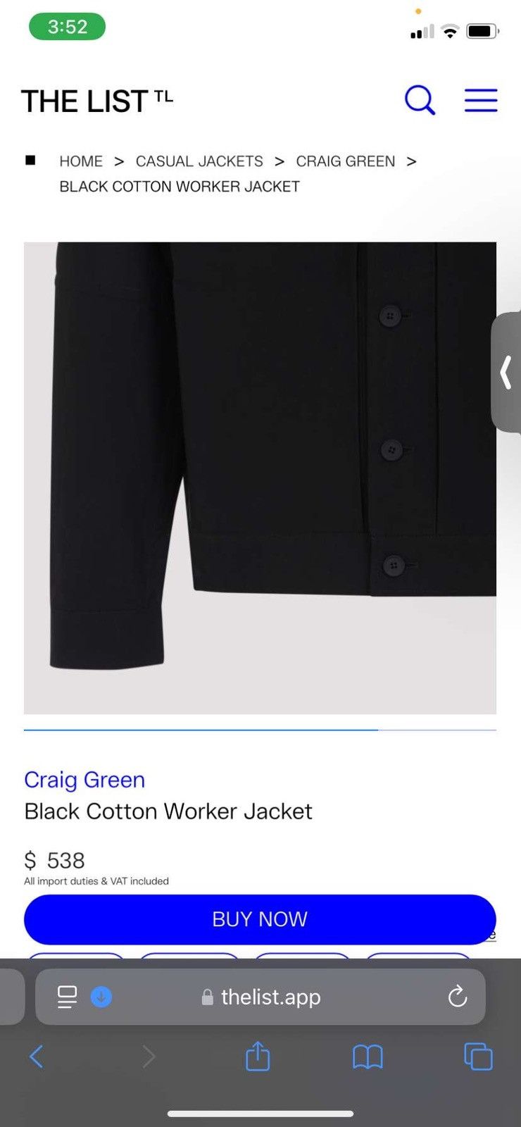 Craig Green Craig Green Black Worker Jacket size small Size US S / EU 44-46 / 1 - 8 Thumbnail
