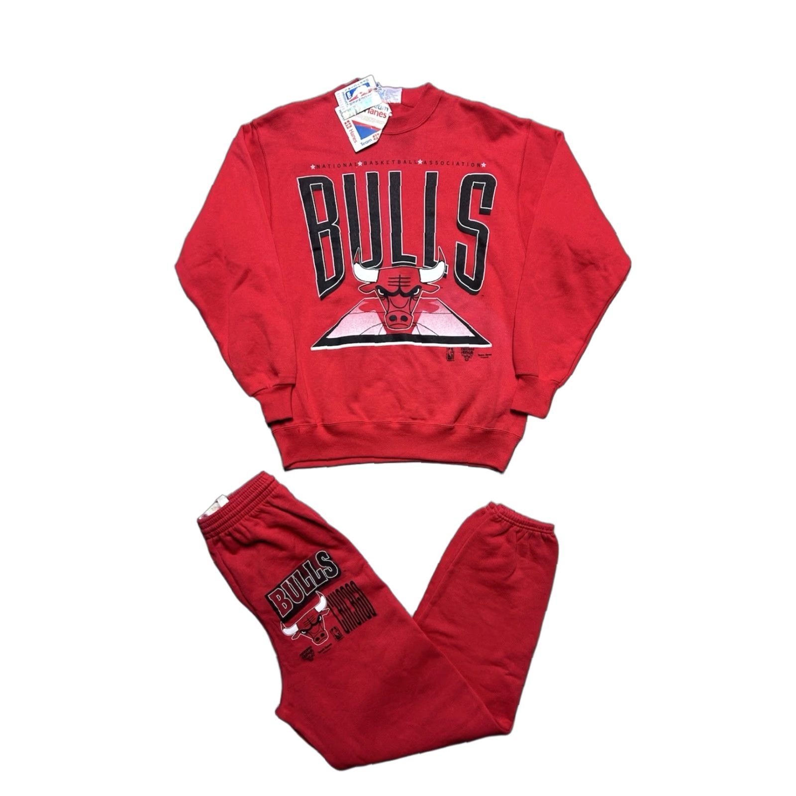 Hanes VINTAGE 90s Chicago Bulls Sweat Suit Sweatshirt Sweatpants NWT Medium Hanes Mens Red Size US M / EU 48-50 / 2 - 1 Thumbnail