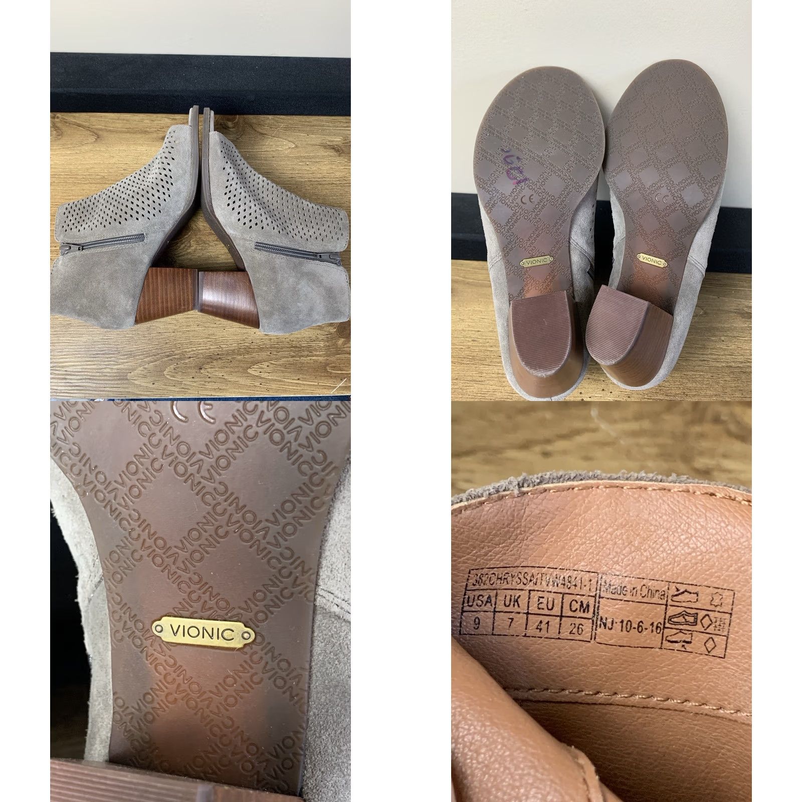 Vionic Vionic Aloft Chryssa Booties Womens Taupe Beige Leather Perforated Suede Peep Toe Zip Buckle Mid Heel 2-2.9in Bootie Womens Size US 9 / IT 39 - 8 Thumbnail