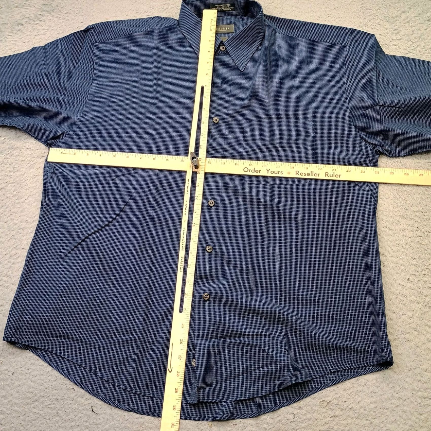 Van Heusen Van Heusen Dress Shirt Mens L Blue Gingham Wrinkle Free Button Up Size 42R - 5 Thumbnail
