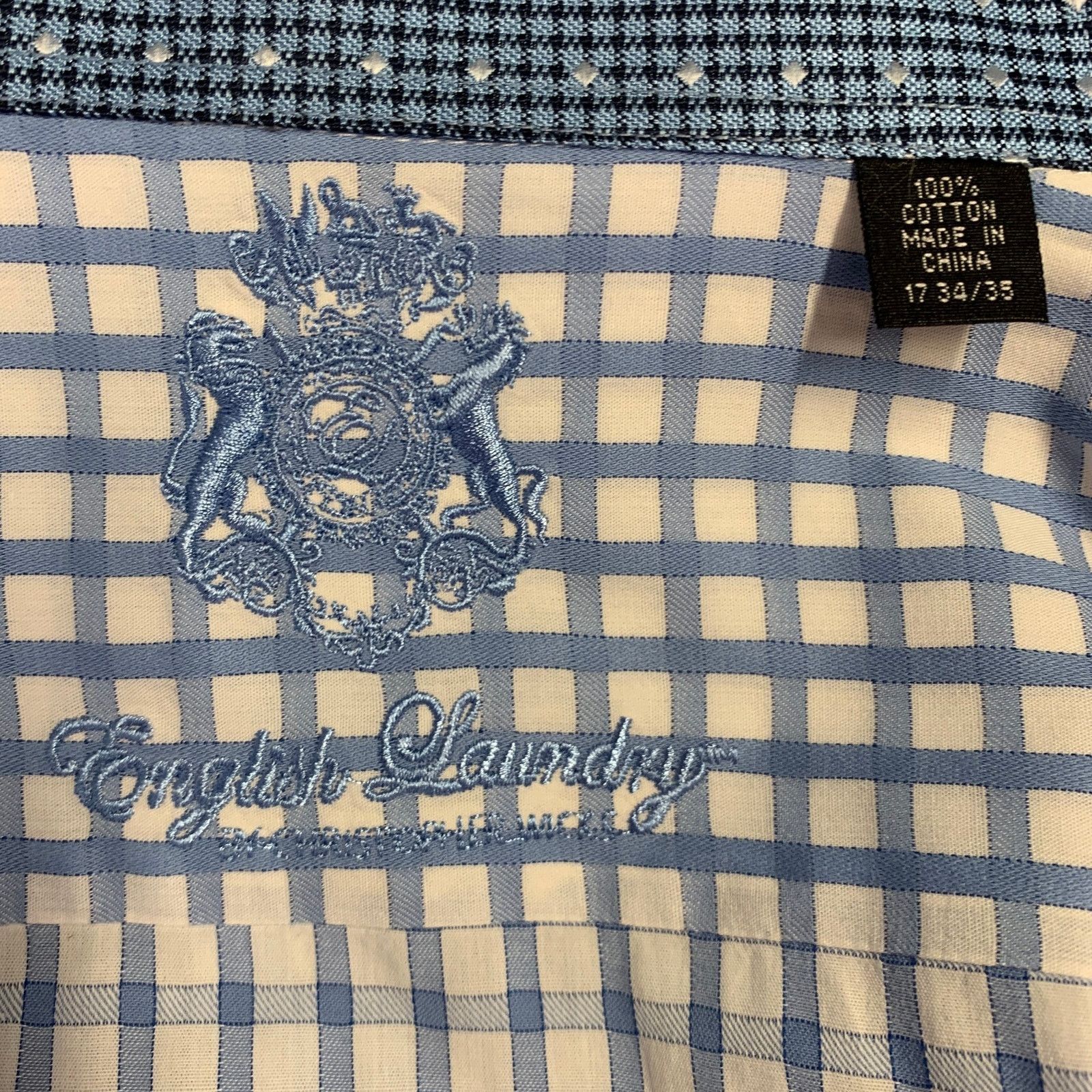 English Laundry Size XL White Light Blue Checkered Cotton Long Sleeve Shirt Size US XL / EU 56 / 4 - 5 Thumbnail