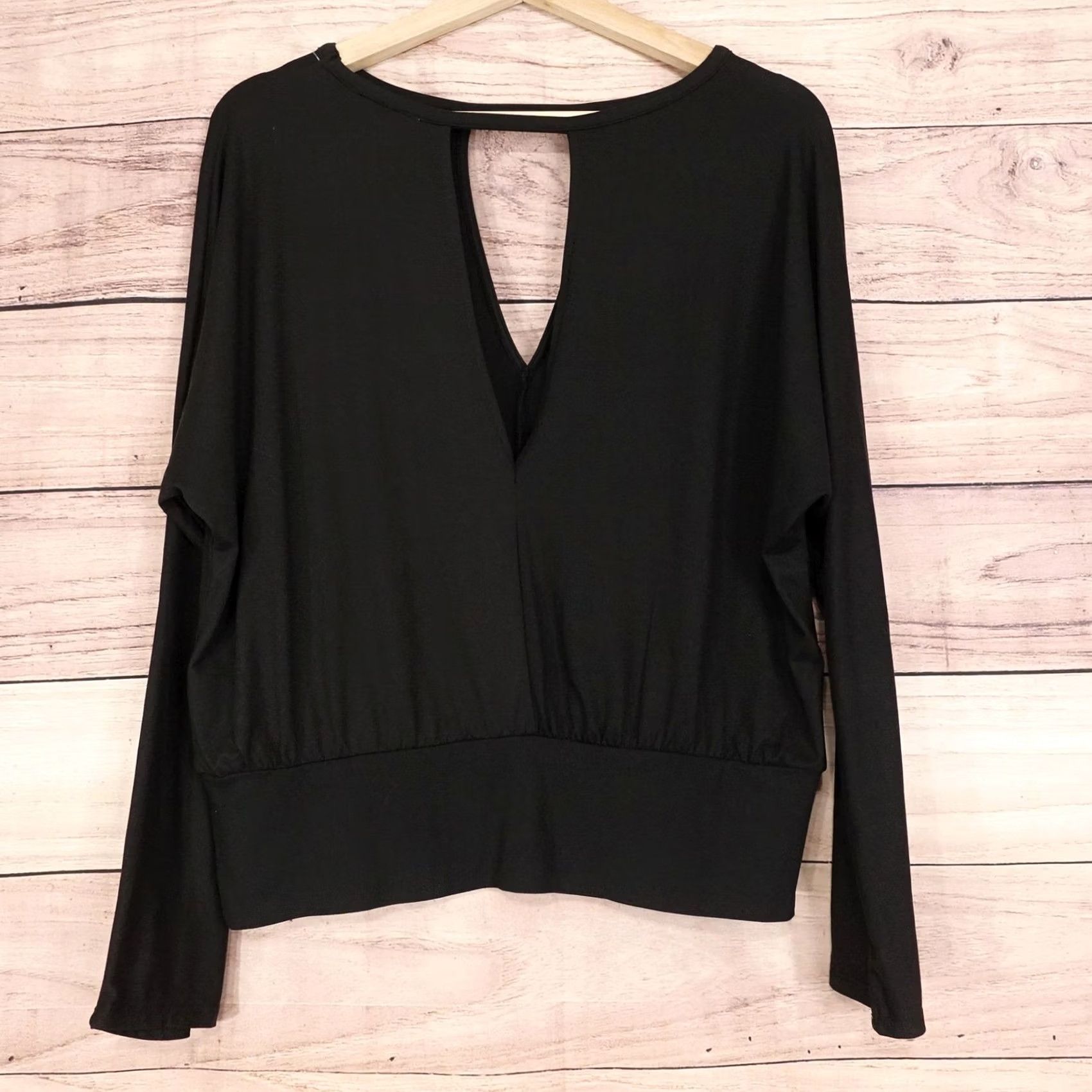 Vintage Maurices Blouse Womens L Black Long Sleeve Open Back Strap Detail Top Size L / US 10 / IT 46 - 3 Thumbnail