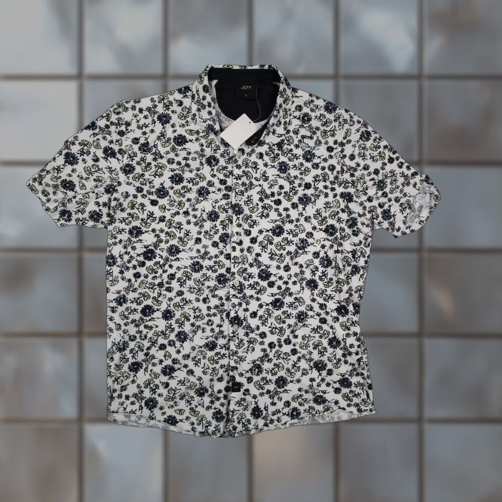 Vintage JEFF Shirt Mens XL White Floral Short Sleeve Button-Up Stretch JSS7011 Size US XL / EU 56 / 4 - 1 Thumbnail