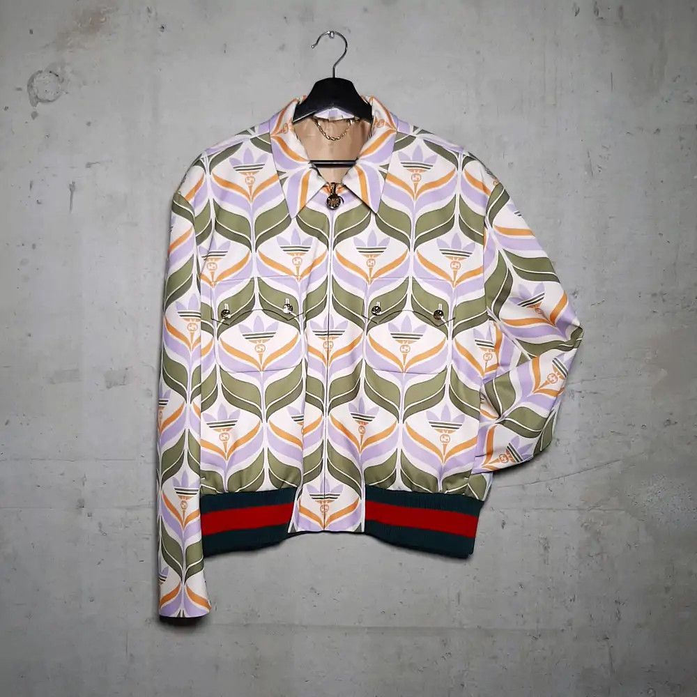 ジャケット・アウター adidas x GUCCI Trefoil Print Jacket 48 Gucci x adidas Trefoil Print Zip Jacket Bomber 100% Nylon 48