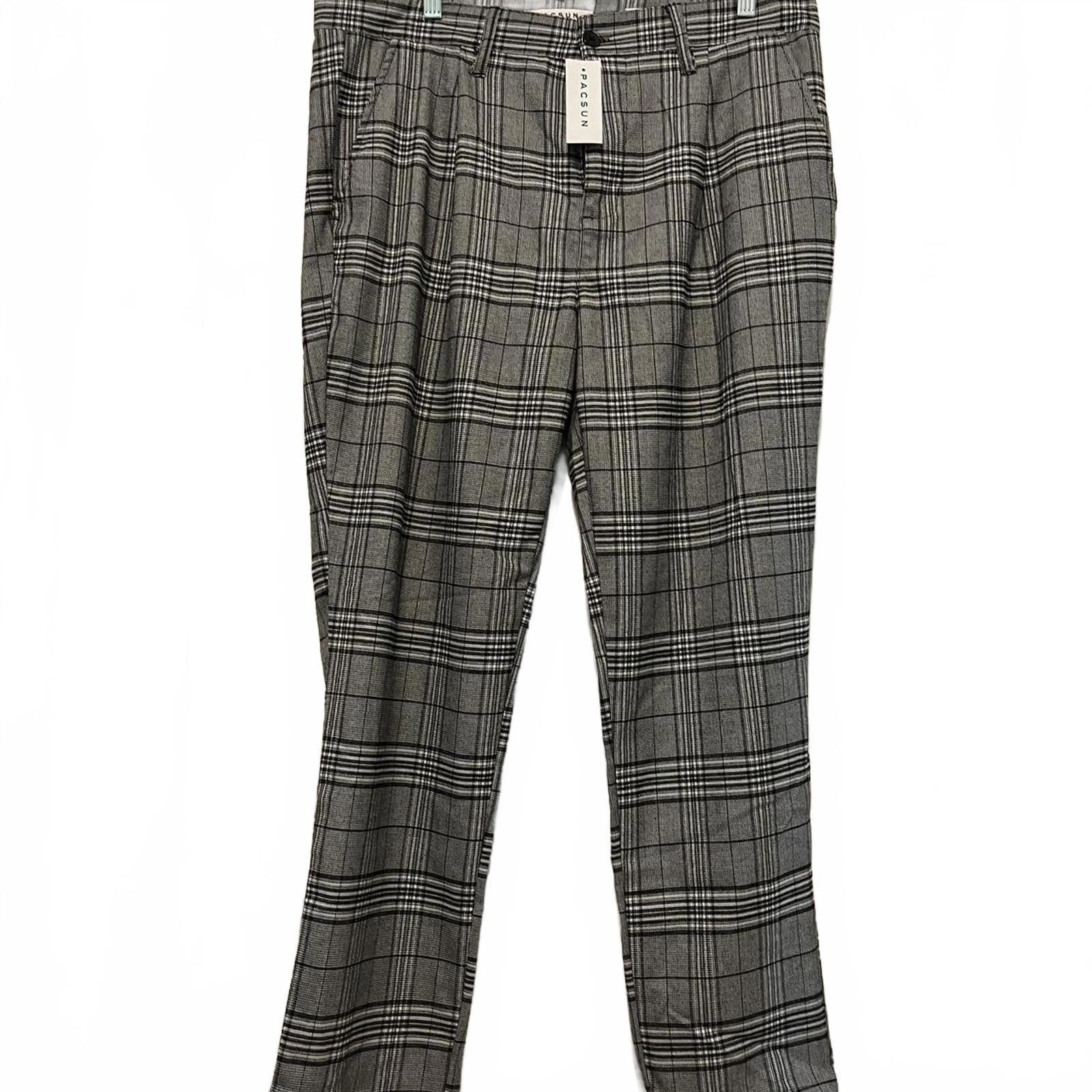 Pacsun PACSUN Slim Chino Pants - Grey Plaid Size US 34 / EU 50 - 1 Thumbnail
