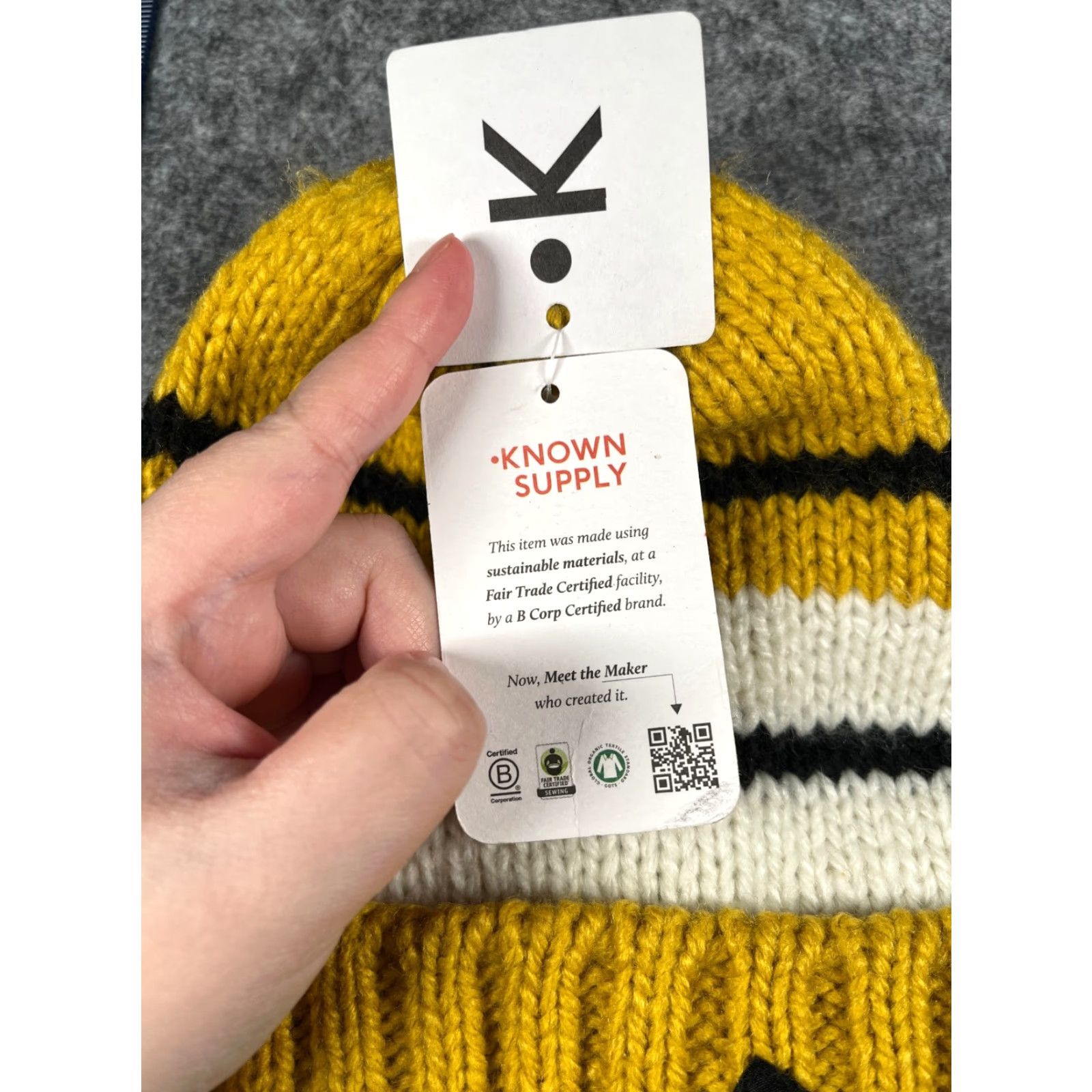 Vintage Known Supply Beanie Toque One Size Adult Yellow White Black Stripe Acrylic NEW Size ONE SIZE - 6 Thumbnail