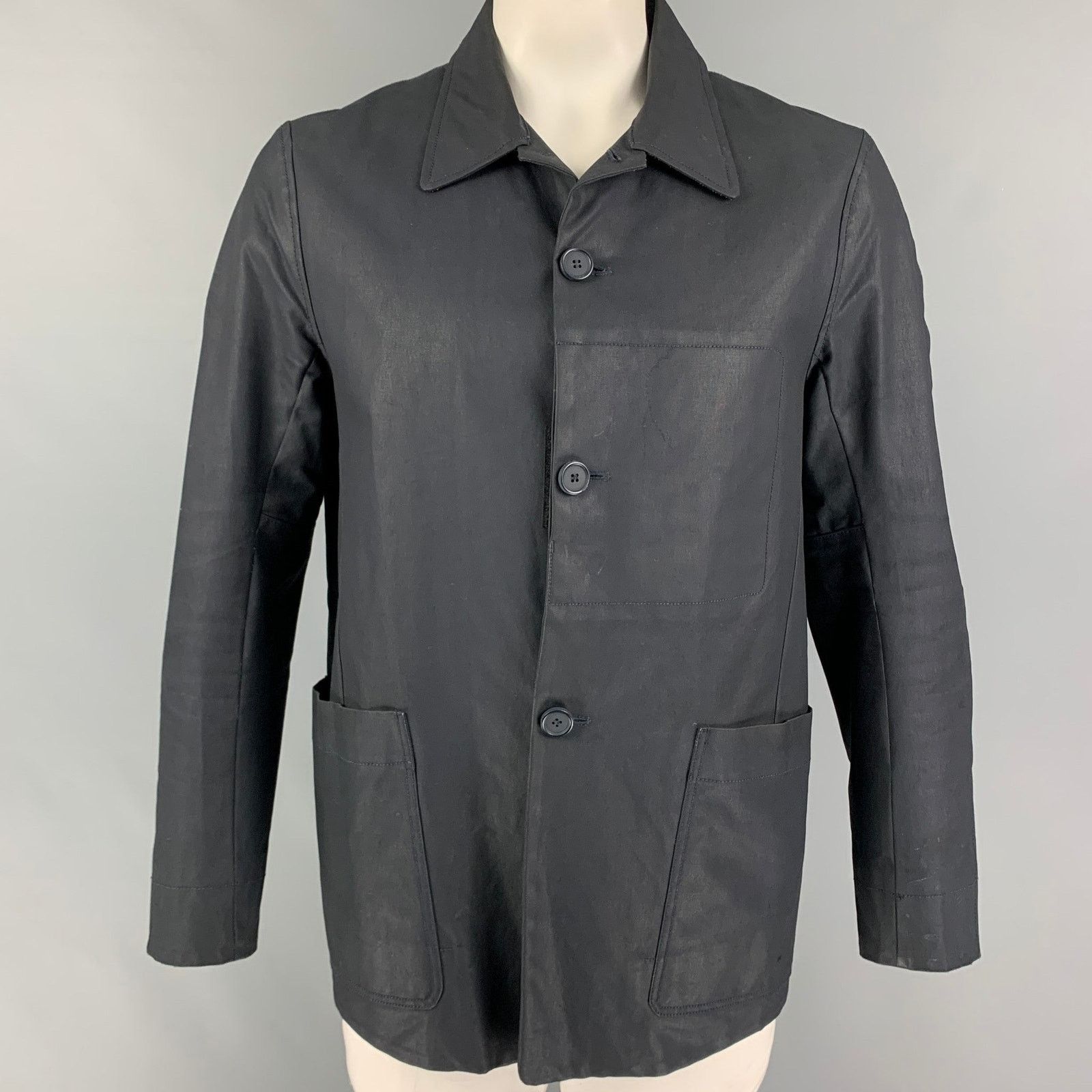 Acne Studios ACNE STUDIOS Size M Navy Coated Cotton Buttoned Coat Size US M / EU 48-50 / 2 - 1 Thumbnail
