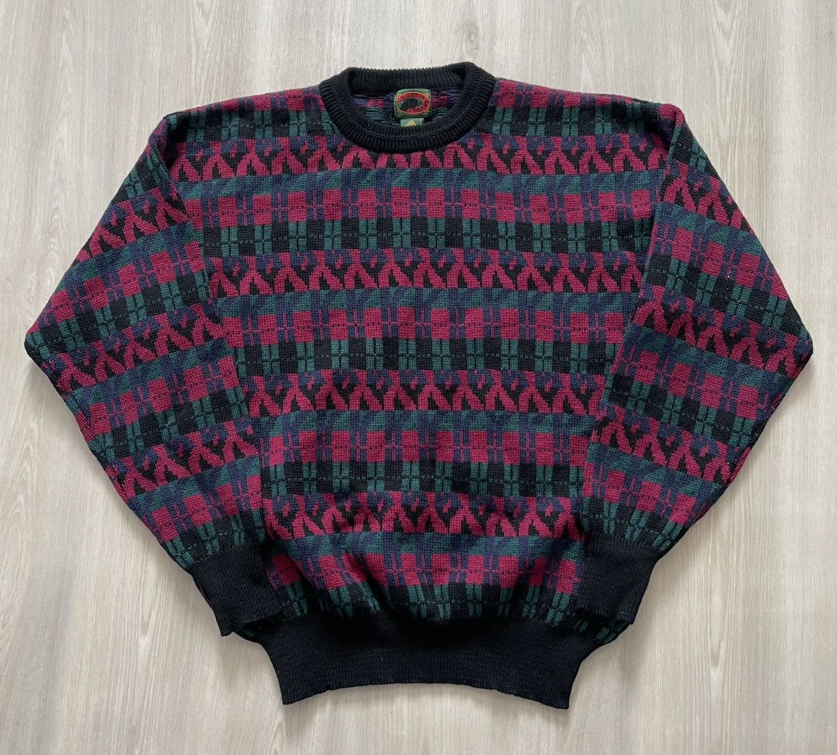 Boston Traders Vintage Boston Traders 100% Wool Sweater Geometric Knit Sz L Size US L / EU 52-54 / 3 - 1 Thumbnail