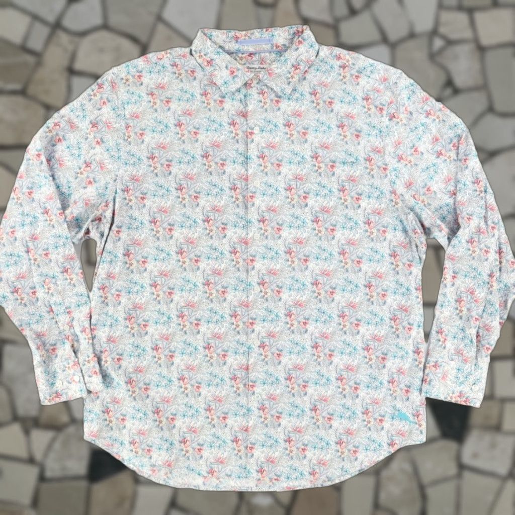 Tommy Bahama Shirt Siesta Key Nylon Floral Long Sleeve Button Up White XL Mens