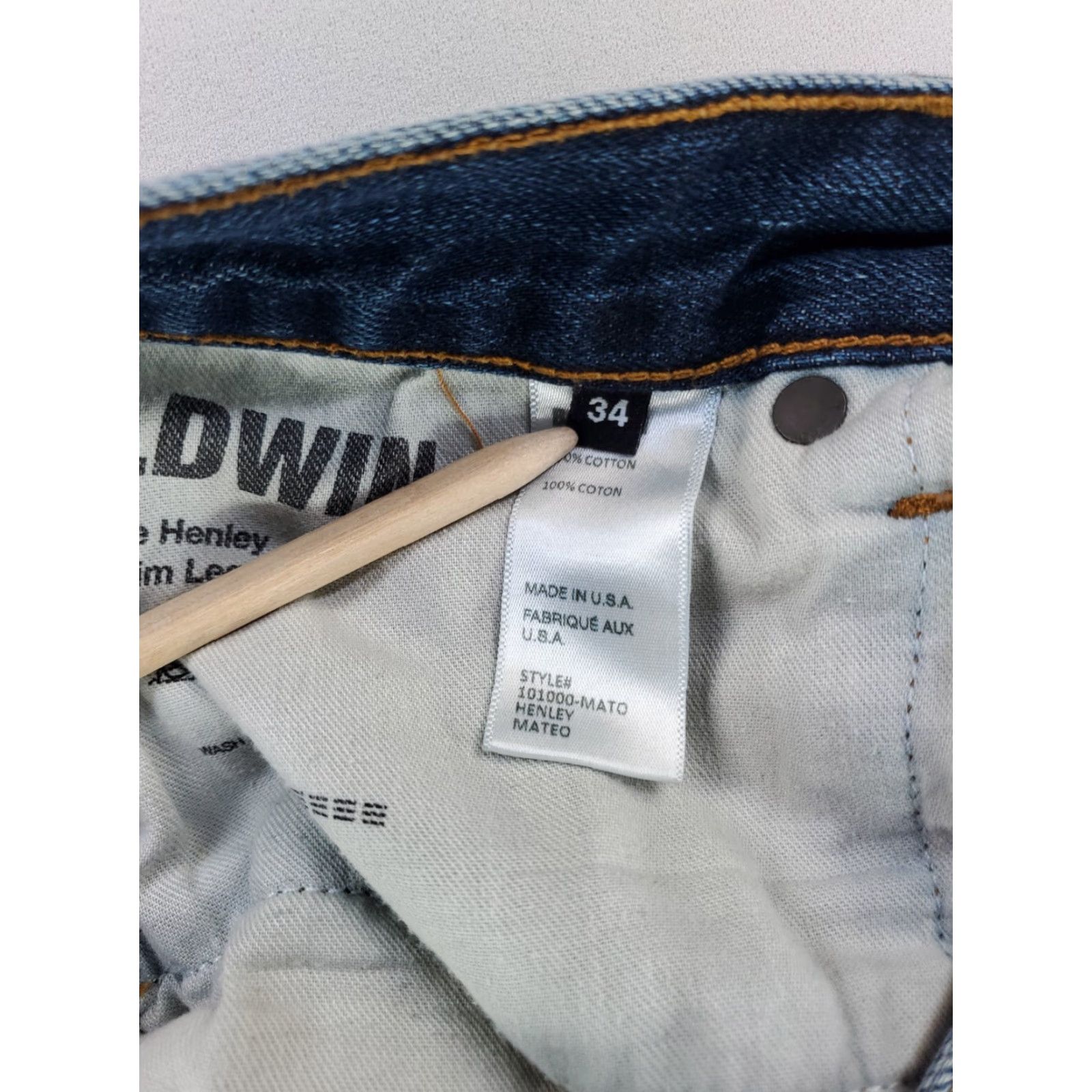 Vintage Baldwin The Henley Slim Selvedge Blue Jeans Made USA Mens 34 (34 x 30 Actual) Size US 34 / EU 50 - 3 Thumbnail