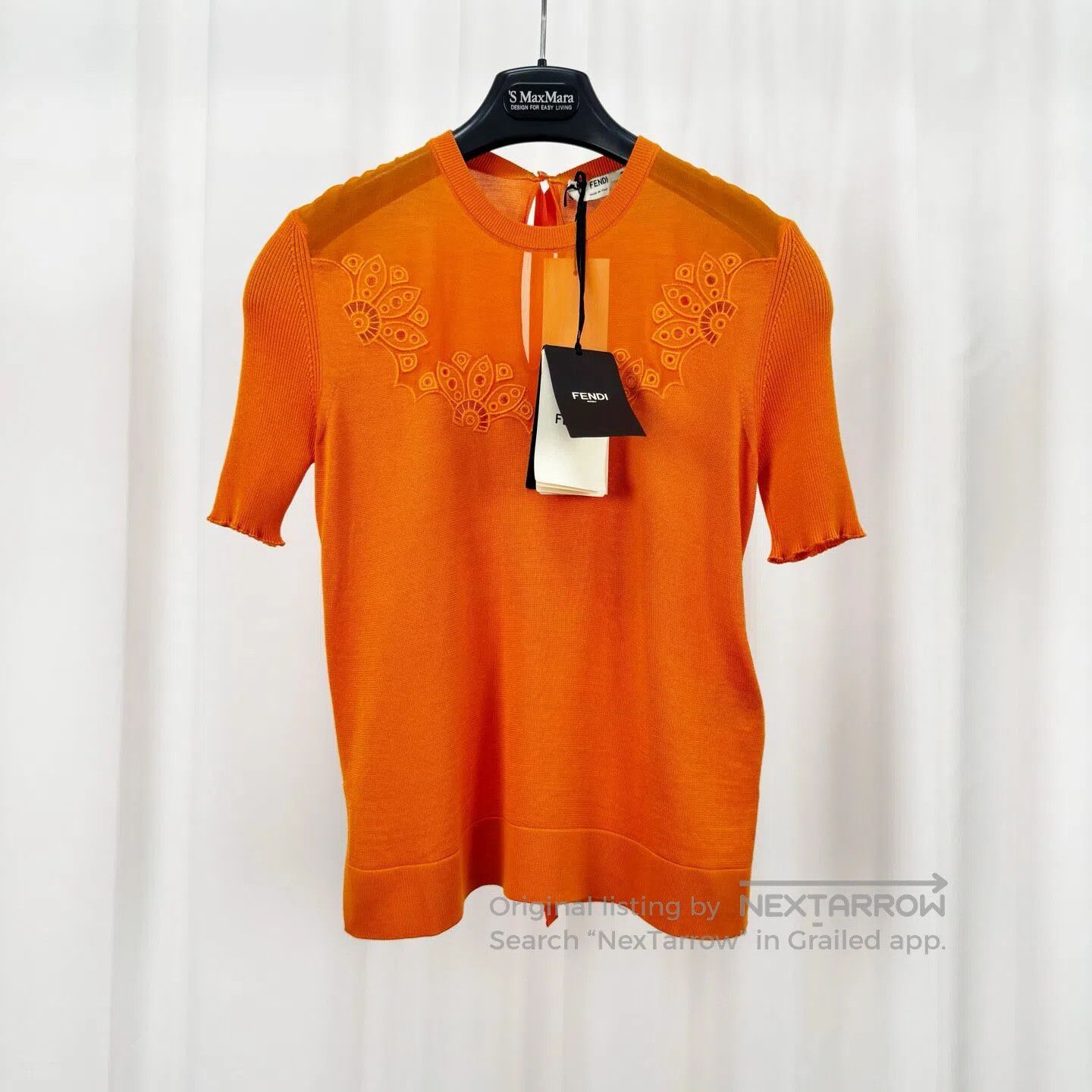 Fendi FENDI Orange Embroidered Bow Knit Short Sleeve T-Shirt| Size XS / US 0-2 / IT 36-38 - 1 Thumbnail
