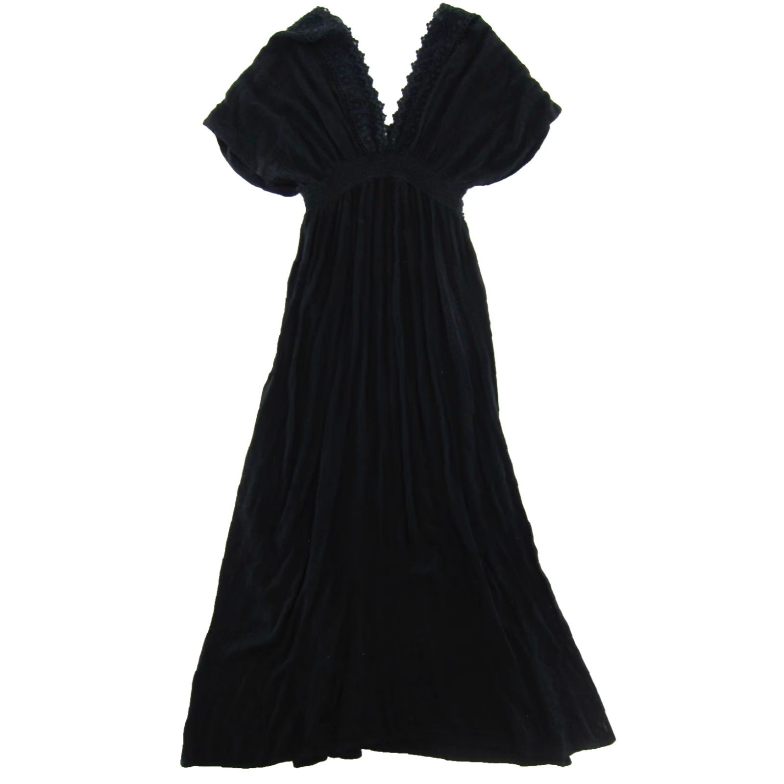 Vintage Accessorize Dress Black Maxi V-Neck Embroidered 100% Rayon Small Womens Size S / US 4 / IT 40 - 2 Thumbnail