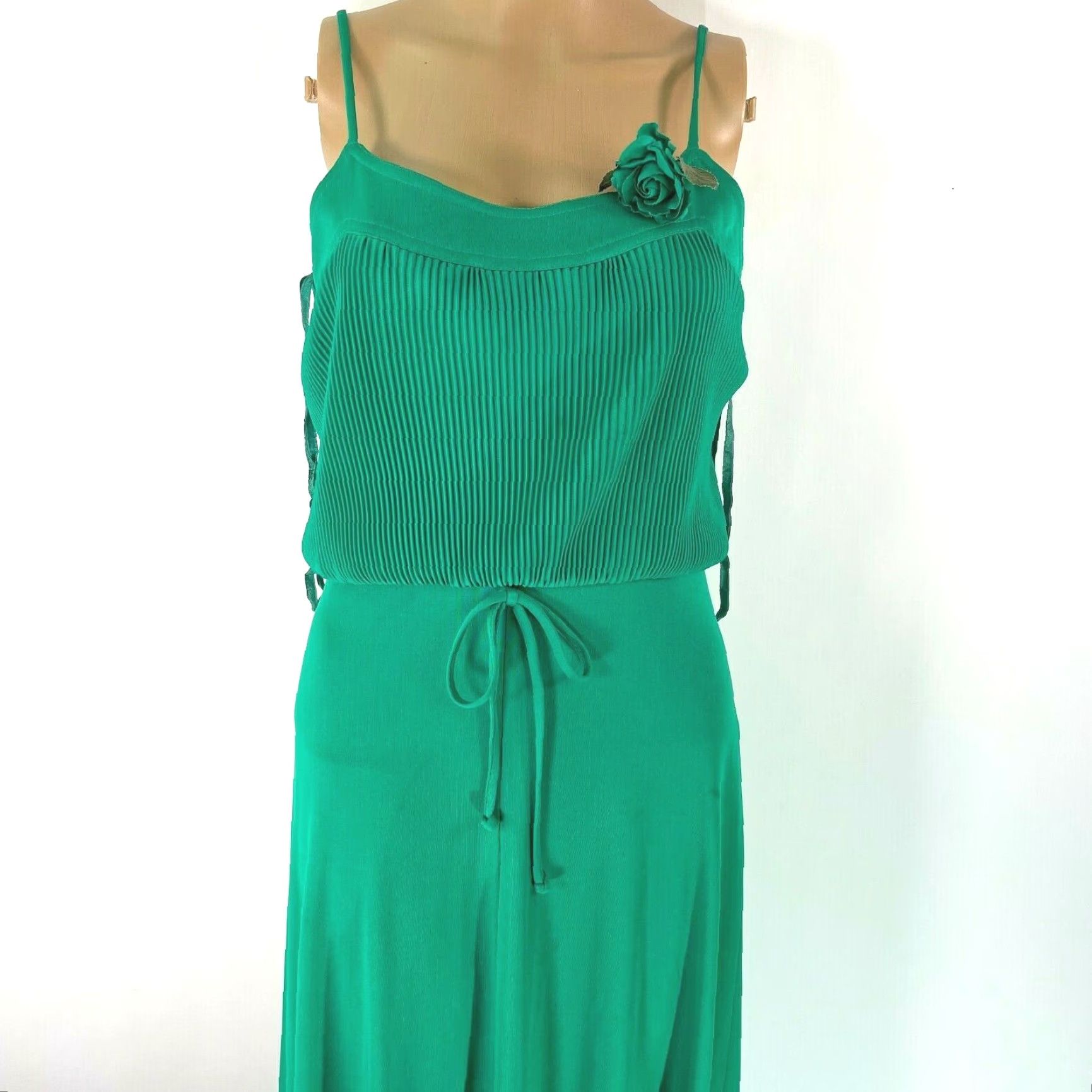 Vintage ILGWU Green Maxi Dress with Spaghetti Straps and Tie Waist, Size 29, Womens, Party/Cocktail, Designer Size 4XL / US 24-26 - 3 Thumbnail