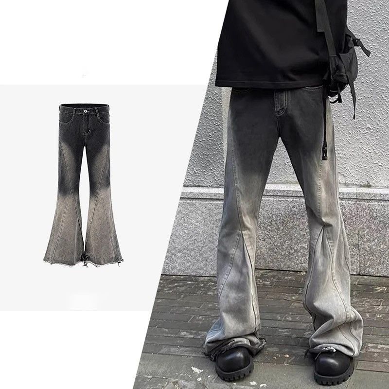 Jean × Vintage Y2k Washed Gradient Hombre Loose Flared Jeans Trousers Size US 30 / EU 46 - 14 Thumbnail