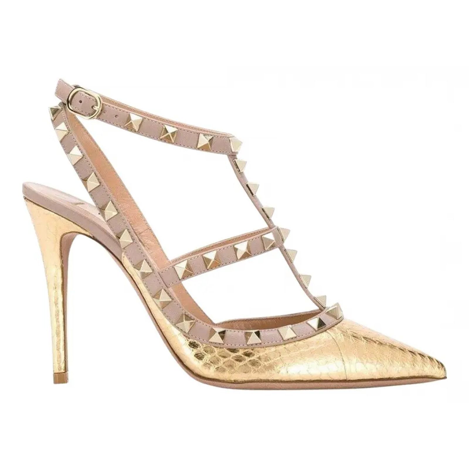Rockstud Poudre T Ankle Strap Pointed Sandal Heel Pump 37