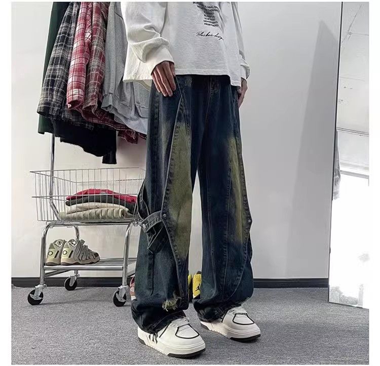 image of Casual Straight Leg Patchwork Jeans in Blue, Men's (Size 32)