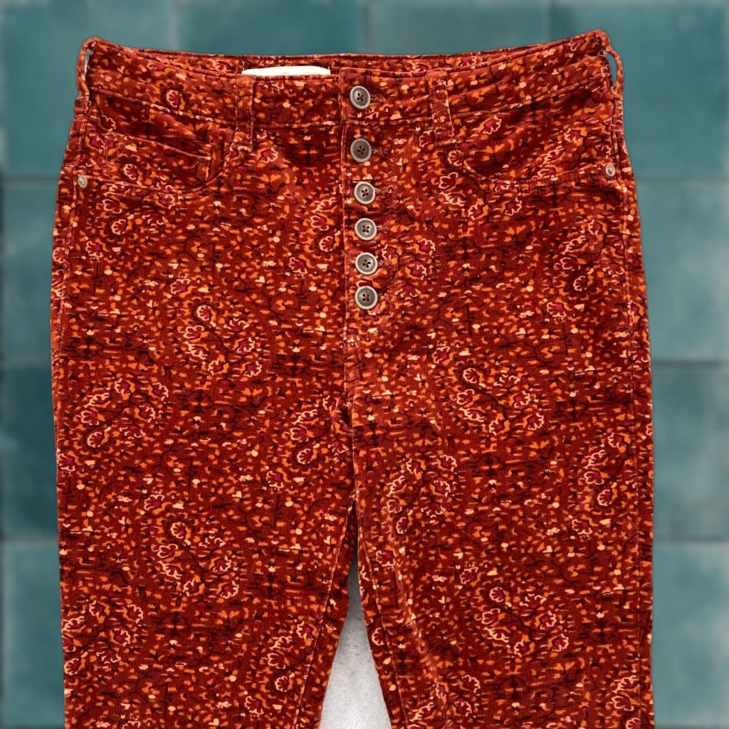 Vintage Pilcro Skinny Corduroy Pants Women's 31 Red Floral Button Fly Boyfriend Boho Slim Ankle Cotton Spandex Size 24" / US 00 / IT 34 - 1 Thumbnail