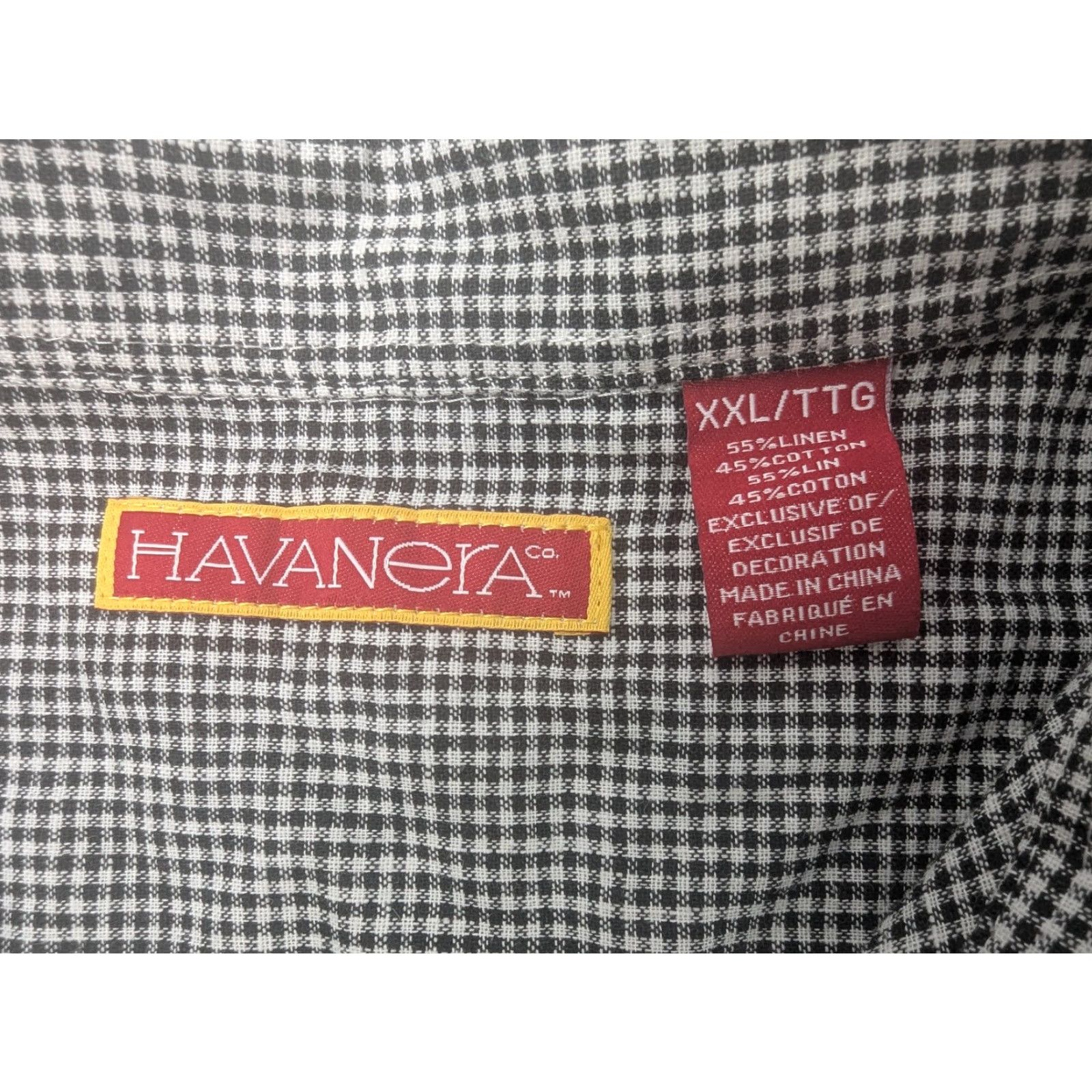 Vintage Havanera Linen Cotton Shirt Men's 2XL Gray Checkered Panel Stripe Casual Cuban Shirt Size US XXL / EU 58 / 5 - 7 Thumbnail