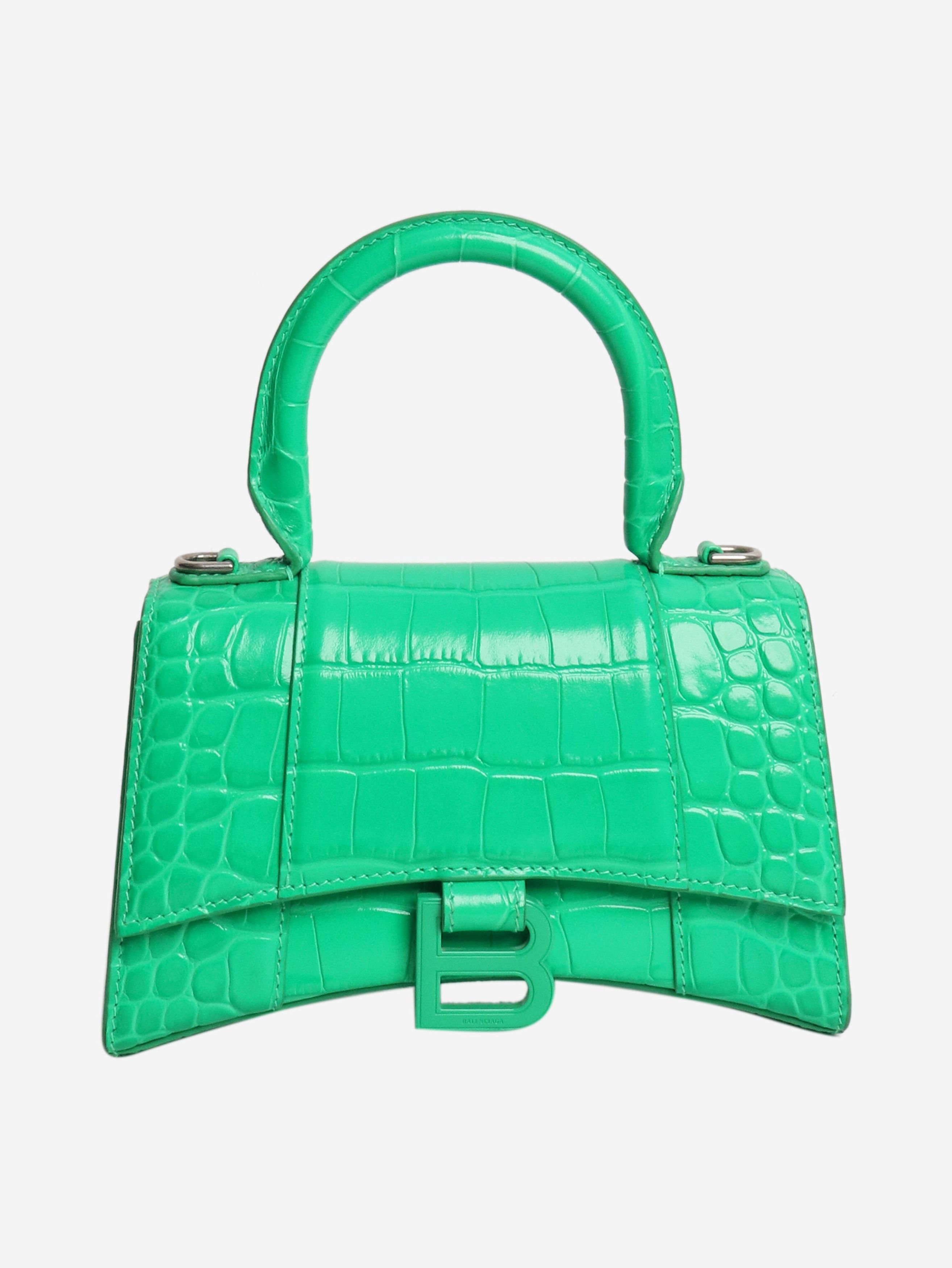 Balenciaga Green Hourglass XS croc-effect handbag - Size ONE SIZE - 1 Thumbnail