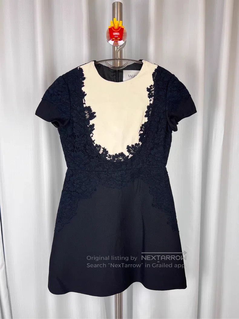 Valentino Lace wool dress in black and white patchwork
